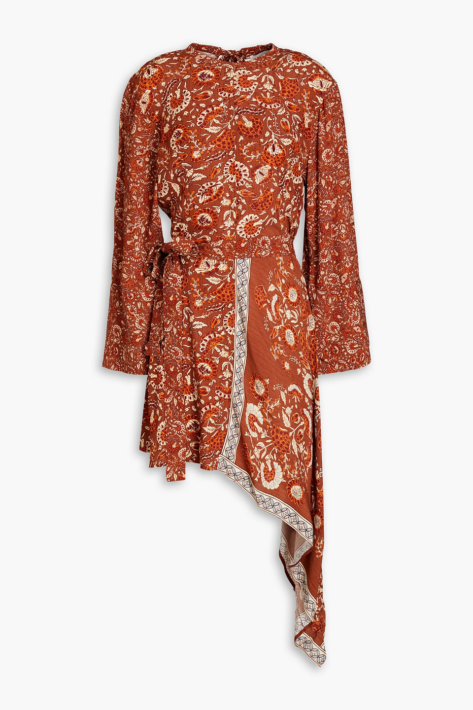 Antik Batik Dansy Cutout Floral-print Crepe De Chine Midi Dress In Tan