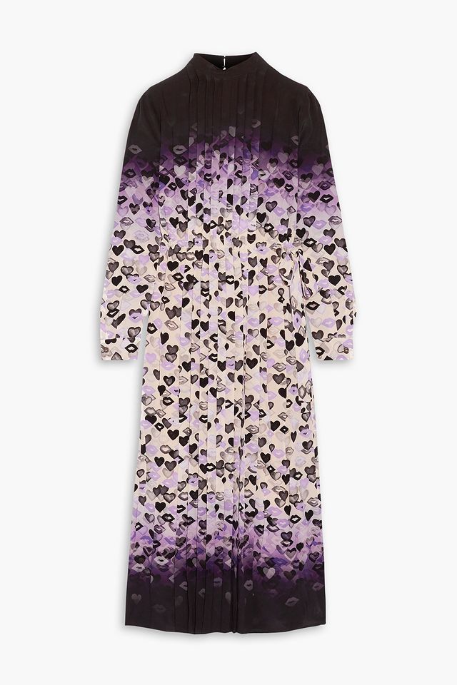 Pleated printed dégradé silk crepe de chine midi dress
