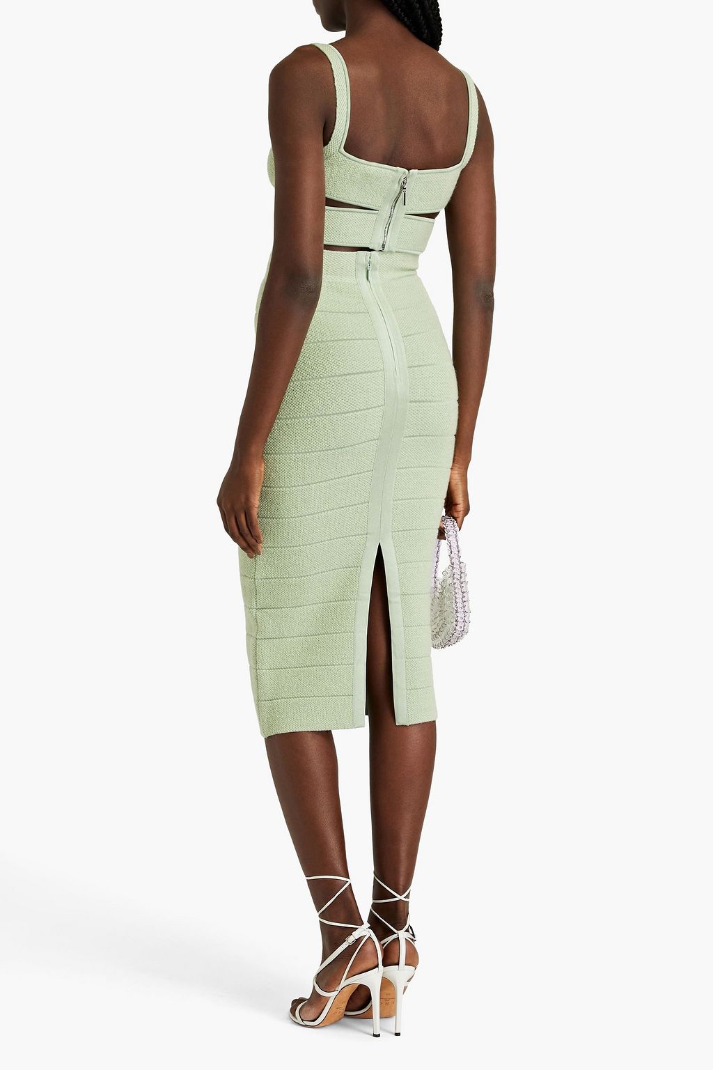 HERVÉ LÉGER Cropped cutout textured-bandage top