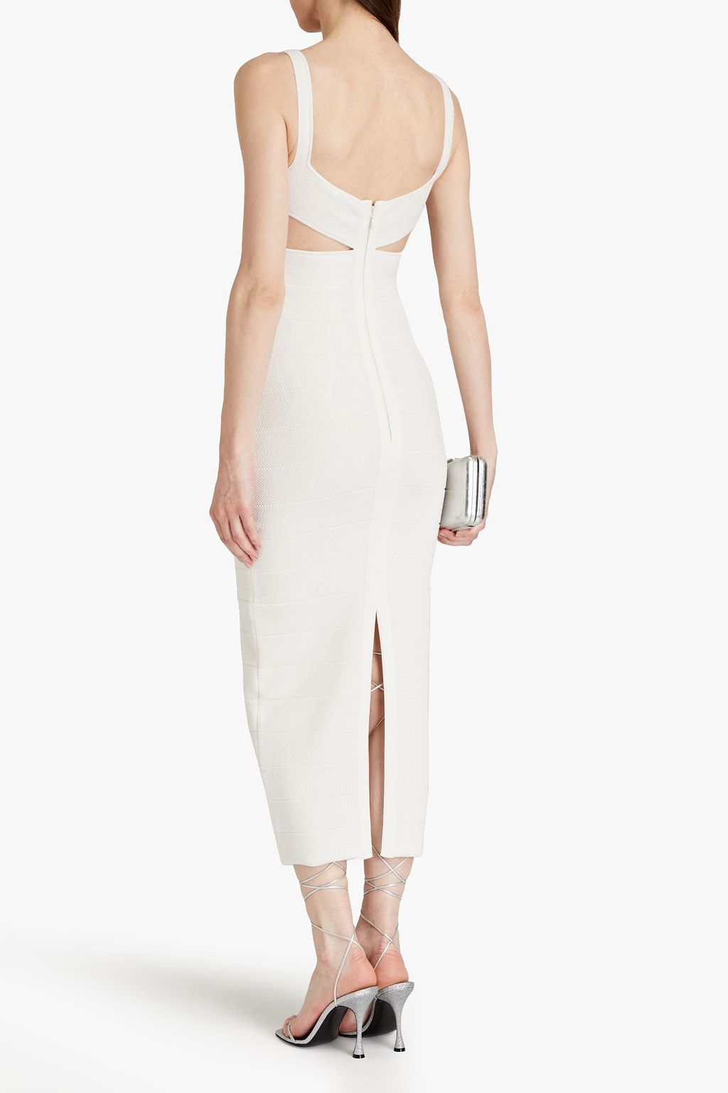 HERVÉ LÉGER Cutout metallic textured-bandage midi dress