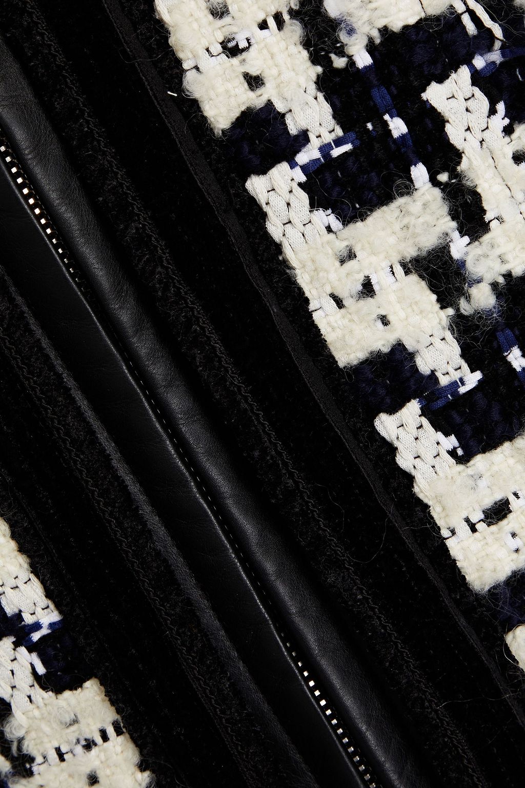 ALEXANDER WANG Embellished tweed-paneled leather jacket