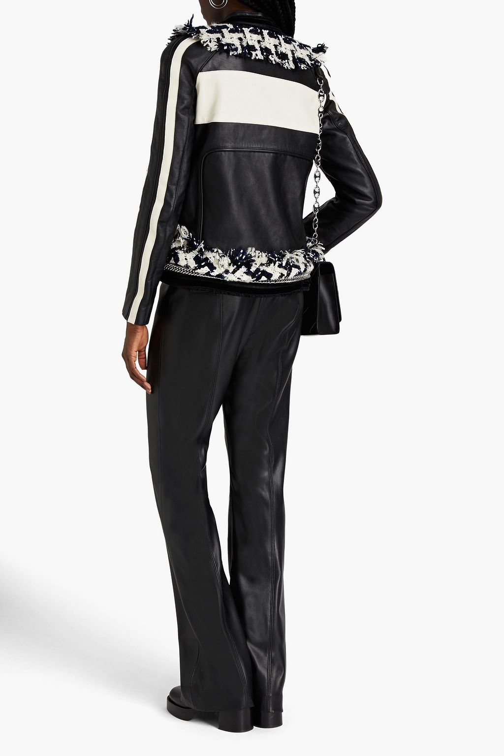 ALEXANDER WANG Embellished tweed-paneled leather jacket