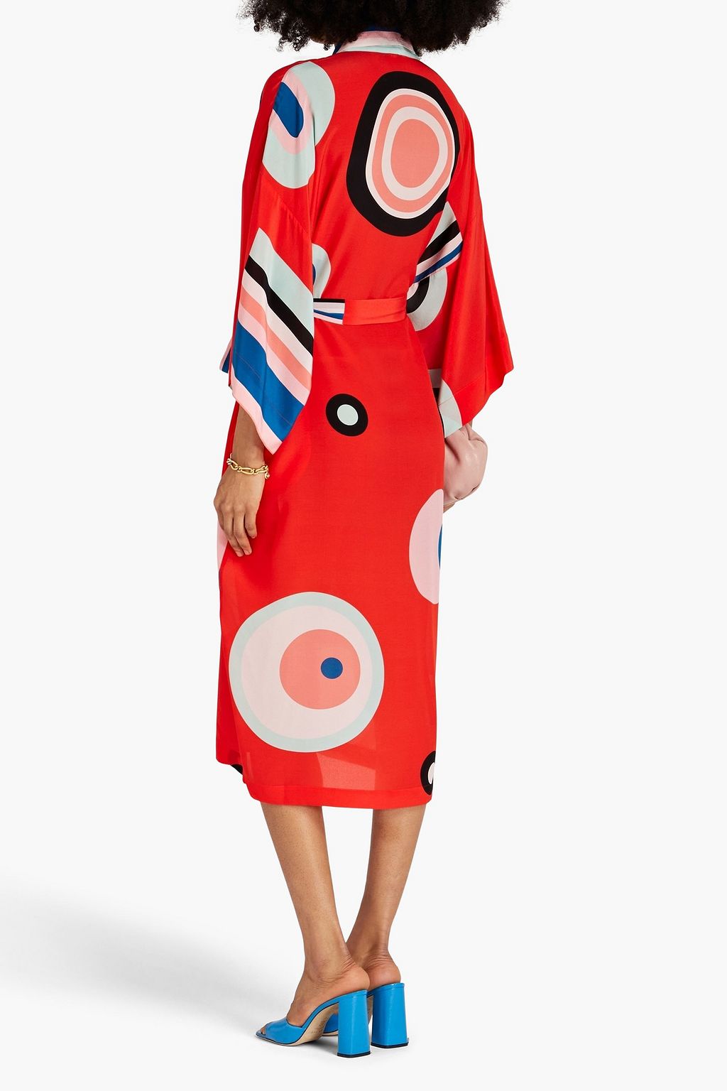 LOUISA PARRIS Kimono belted printed silk crepe de chine midi wrap dress