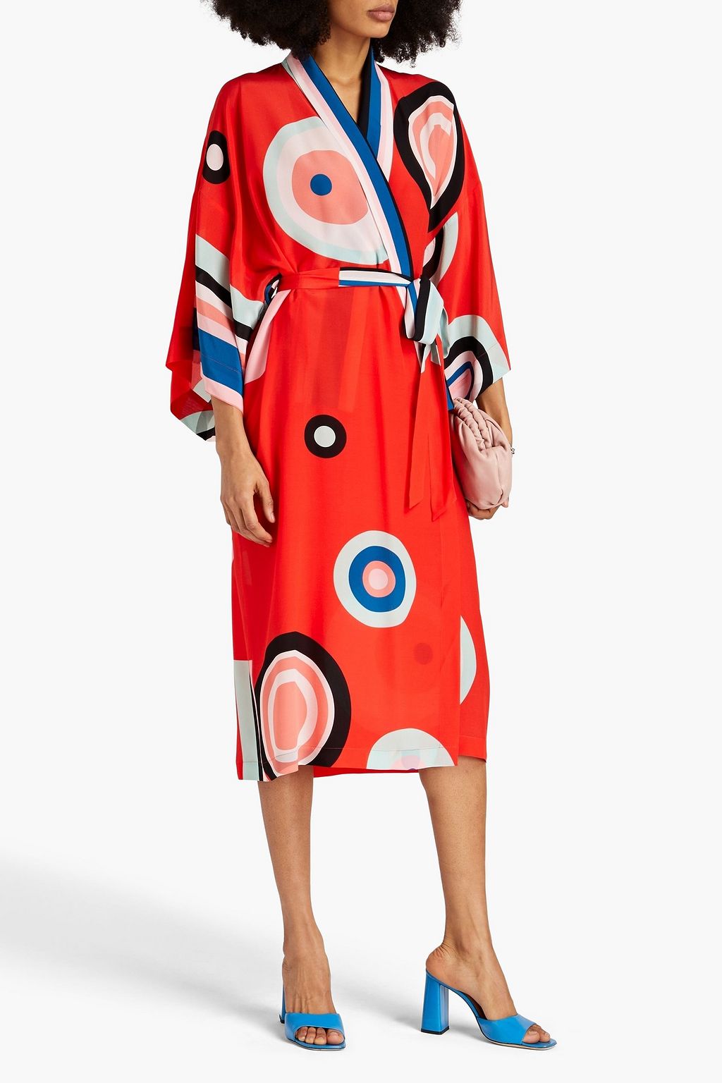 LOUISA PARRIS Kimono belted printed silk crepe de chine midi wrap dress