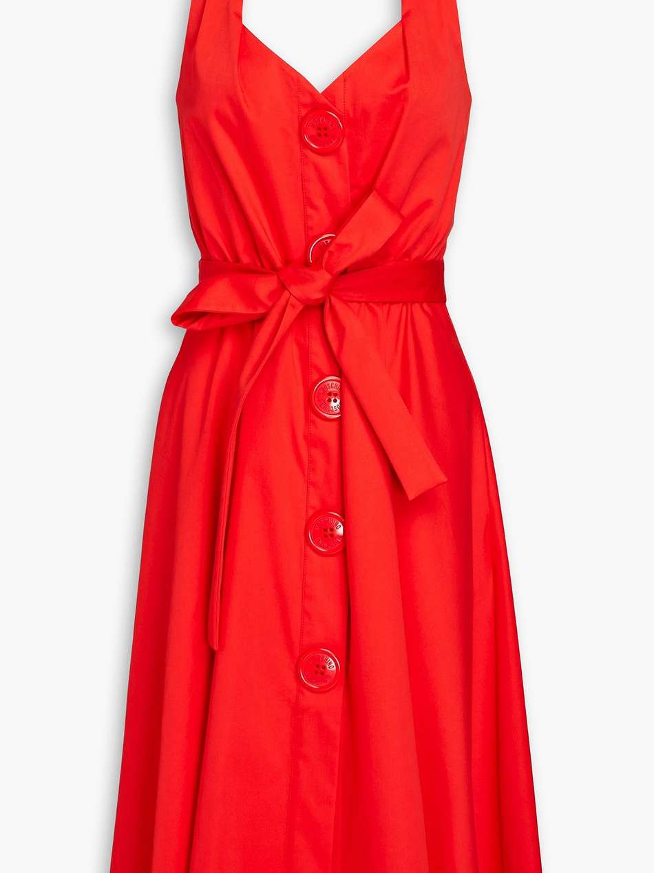 belted gathered poplin halterneck dress