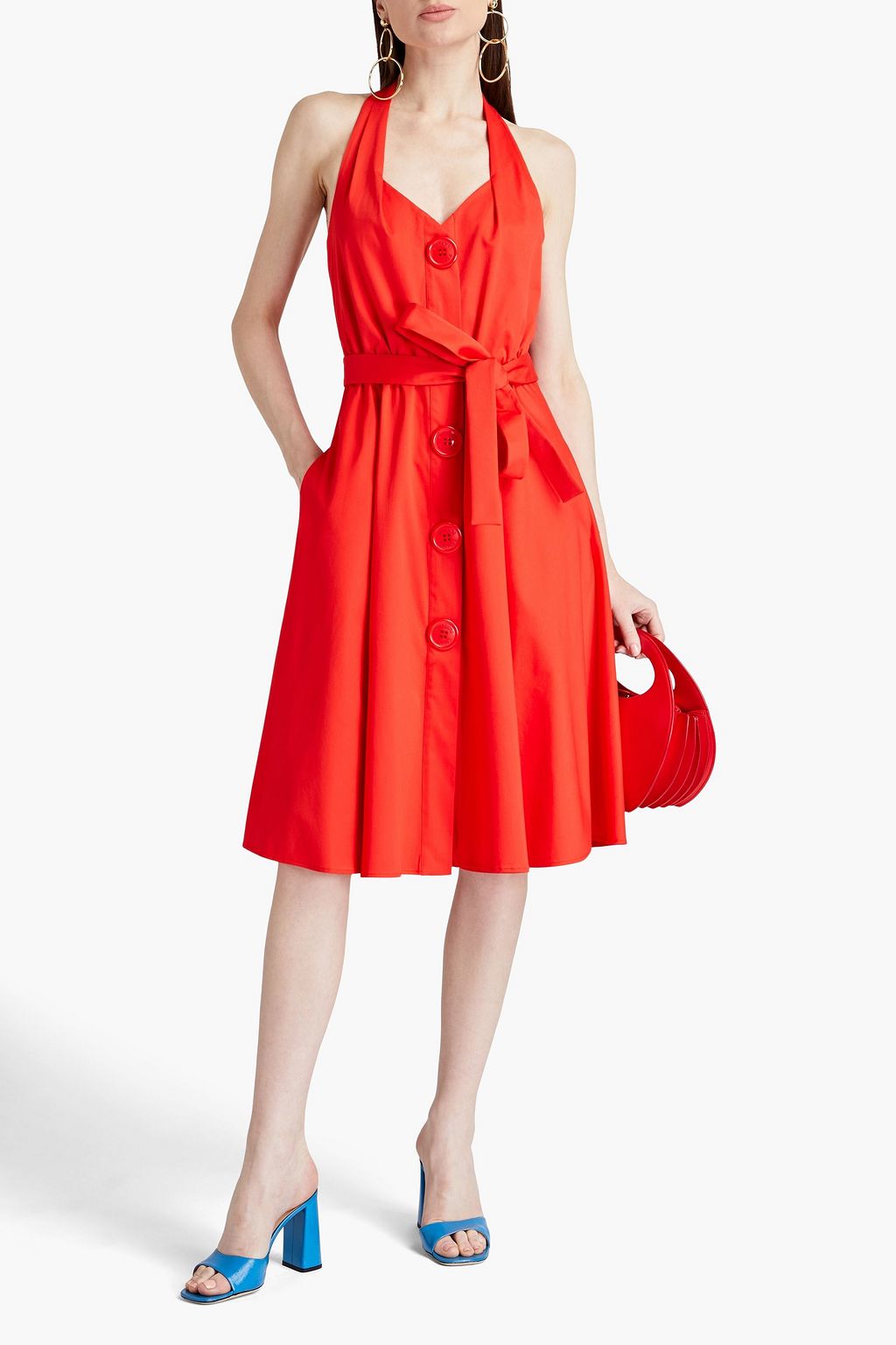 MOSCHINO Neckholder-Kleid aus Popeline mit Raffung und Gürtel