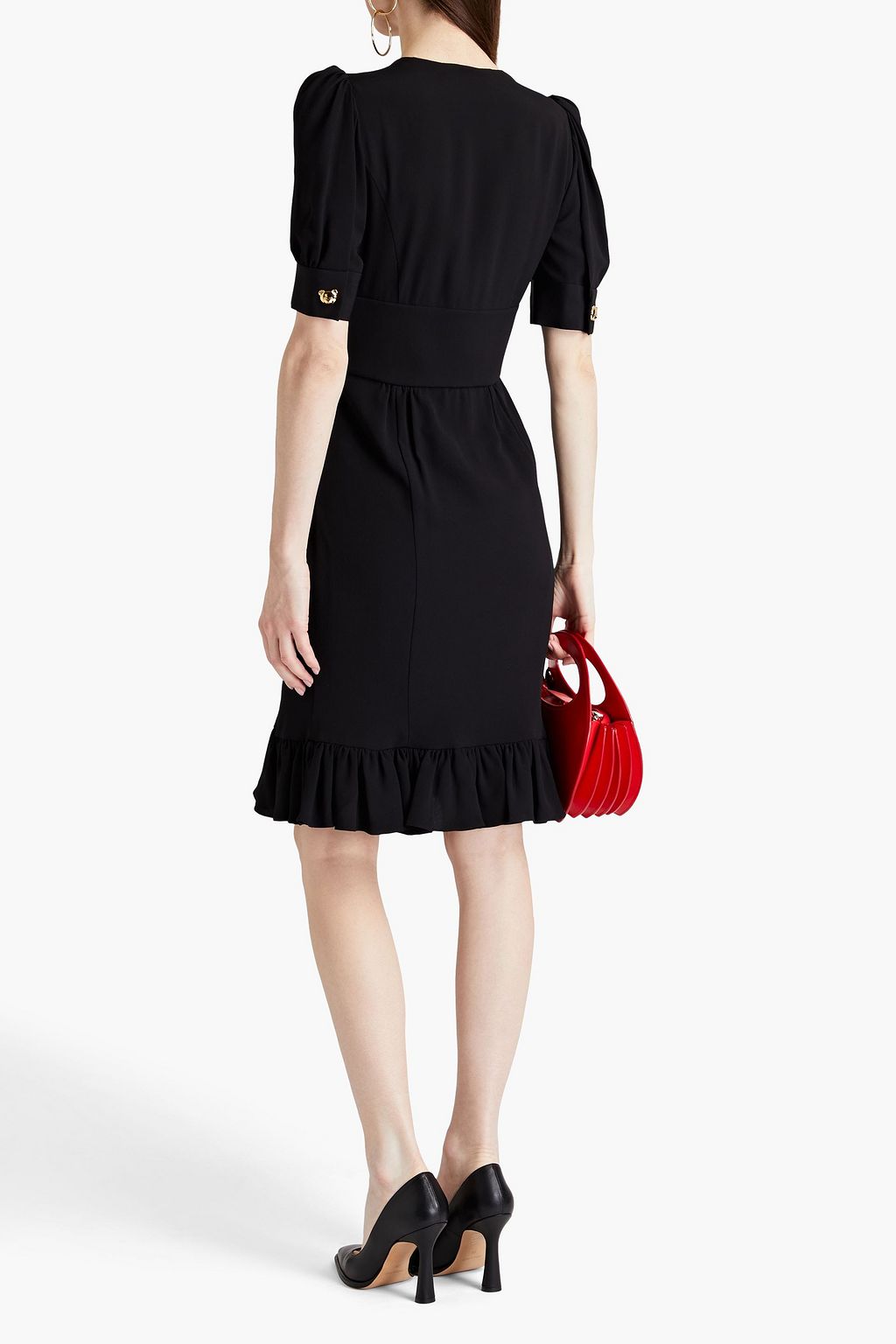 MOSCHINO Ruffled gathered silk-blend crepe dress