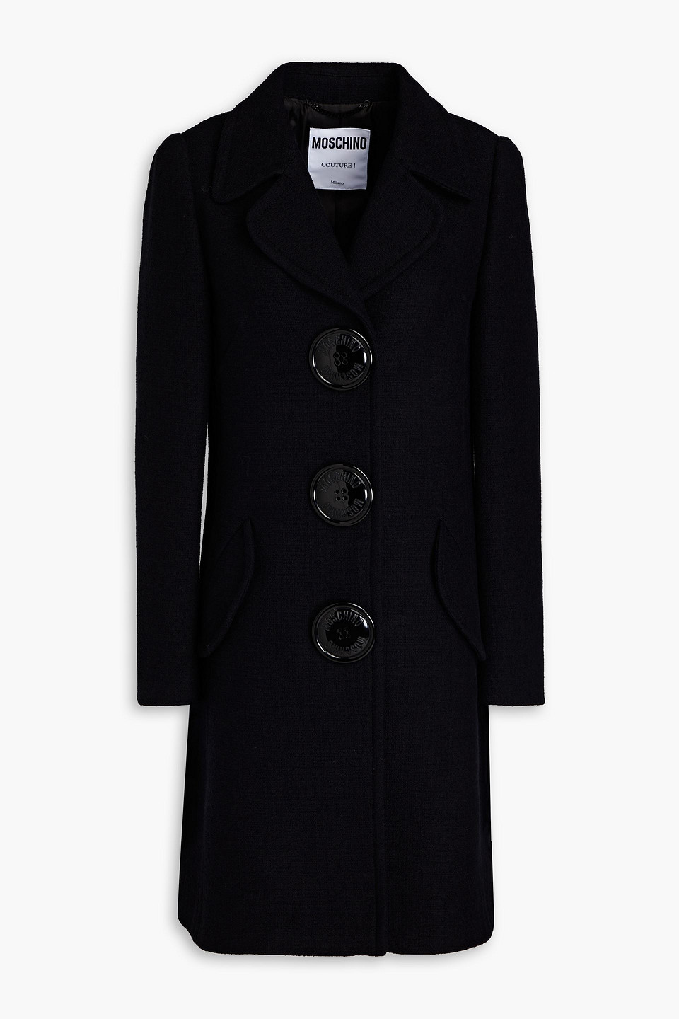 Moschino Embellished Cotton-blend Tweed Coat In Black