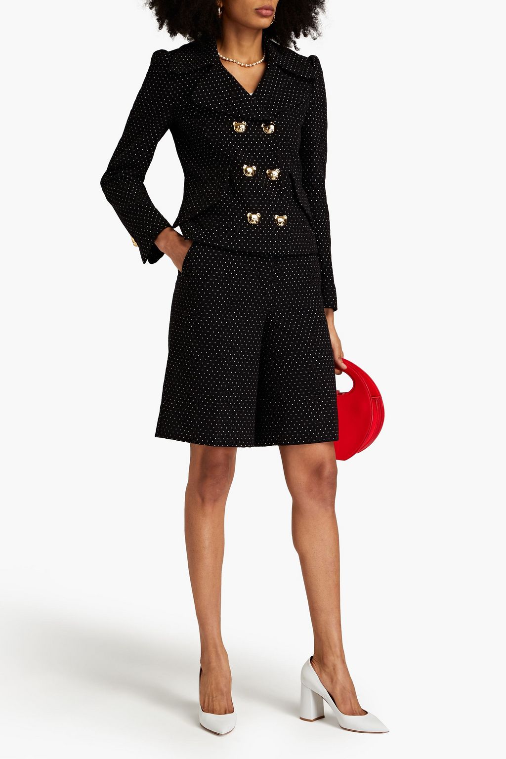 MOSCHINO Doppelreihiger Blazer aus Tweed aus einer Baumwollmischung mit Polka-Dots