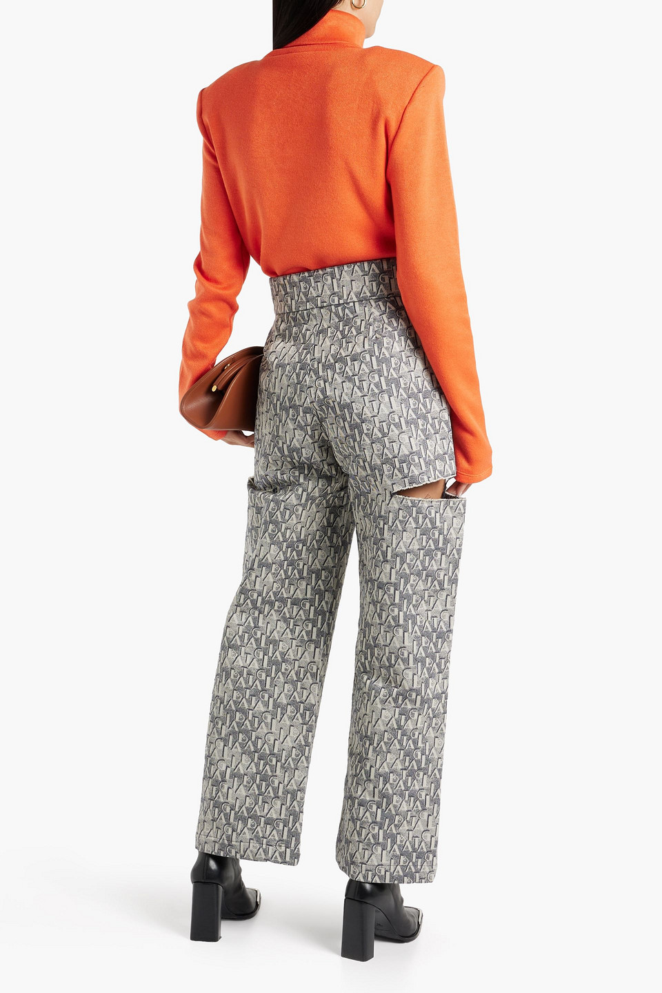 Shop Sara Battaglia Knitted Turtleneck Sweater In Bright Orange