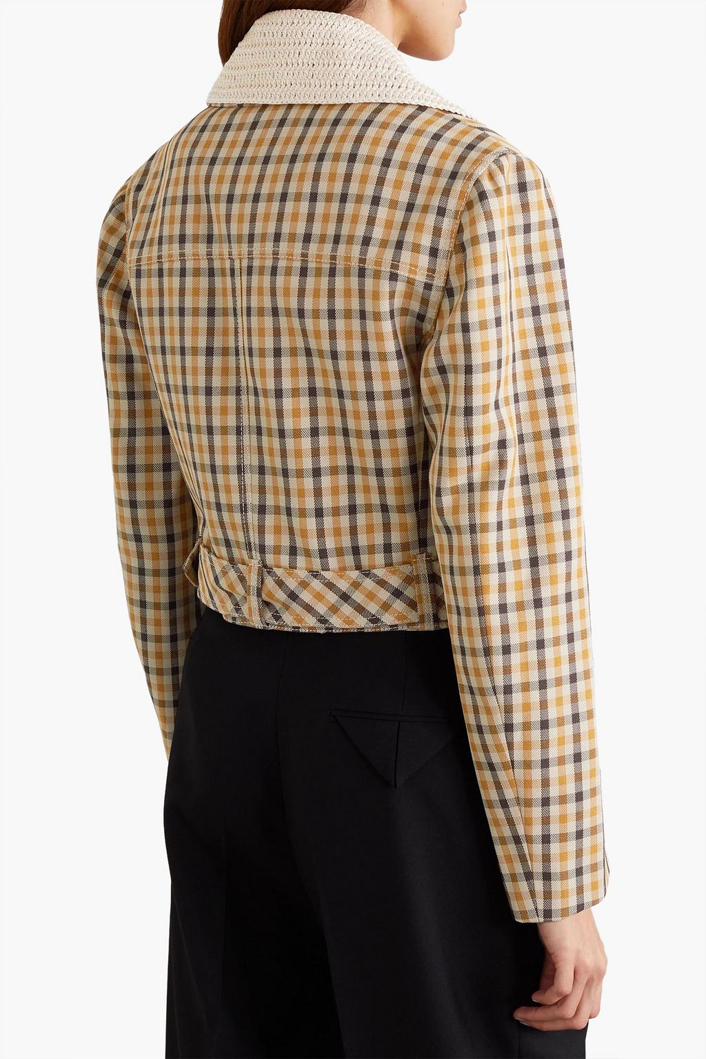 WALES BONNER Kalimba cropped checked crochet-trimmed wool-blend jacket
