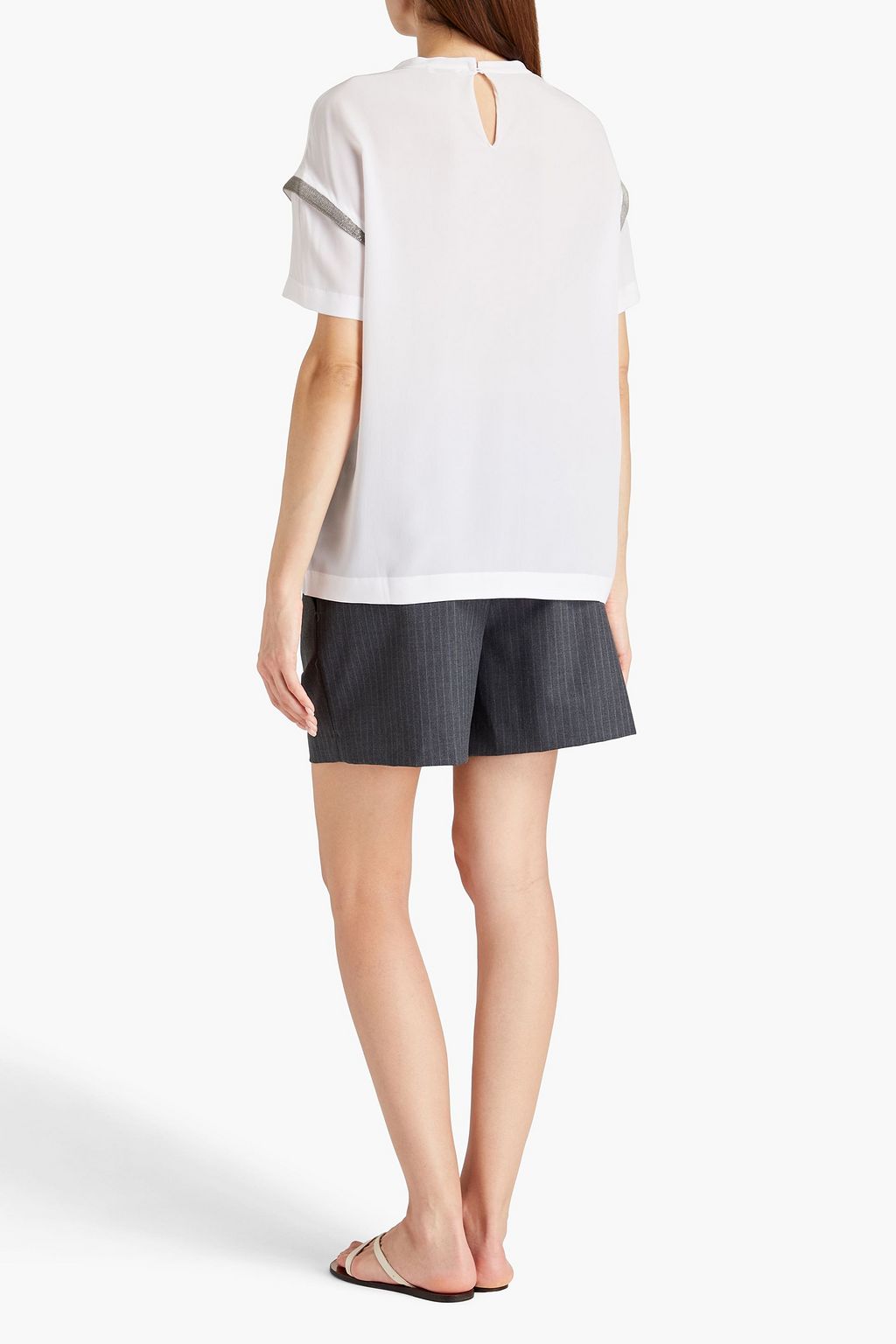 BRUNELLO CUCINELLI Embellished silk crepe de chine top