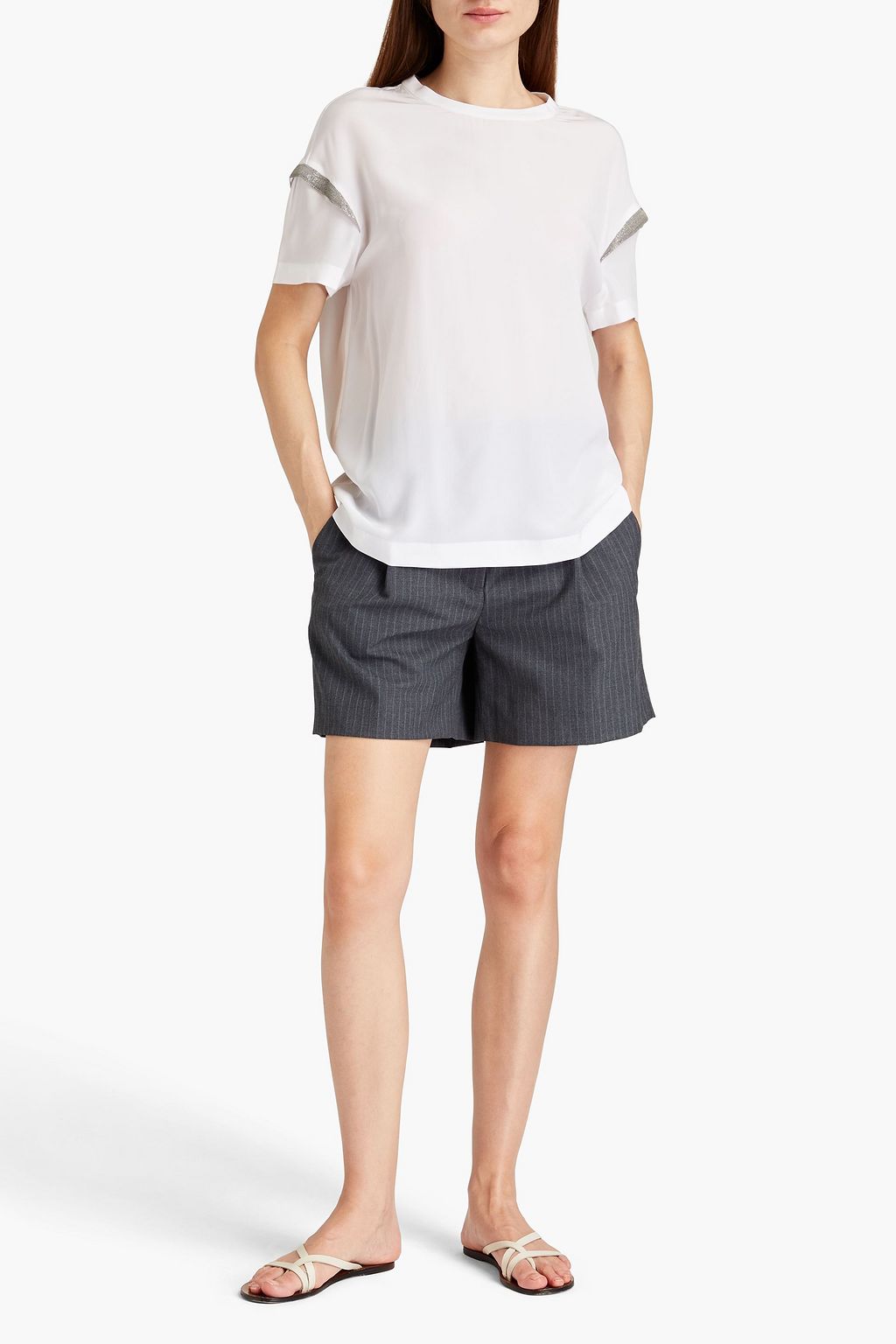 BRUNELLO CUCINELLI Embellished silk crepe de chine top