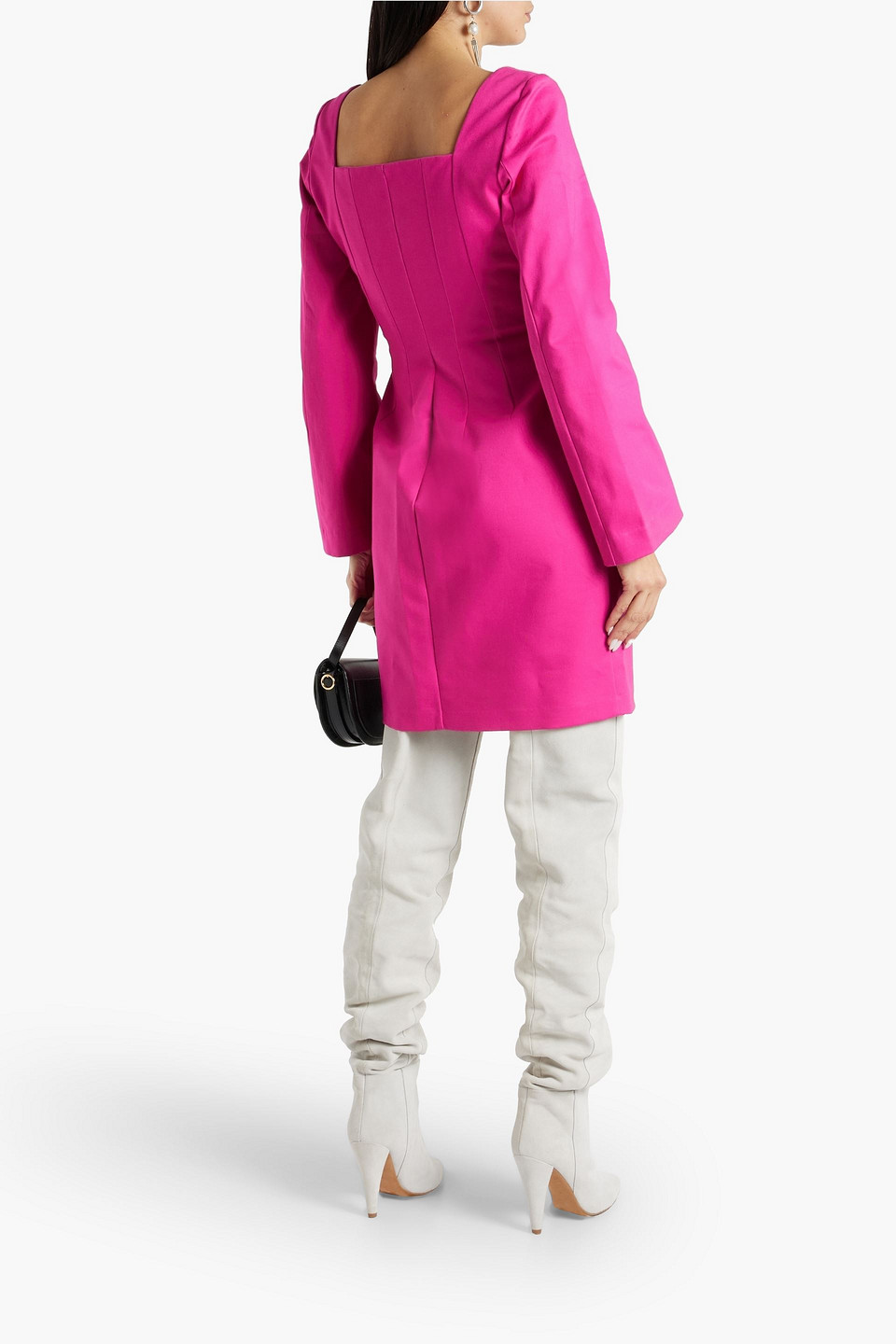 Sara Battaglia Cotton-blend Twill Mini Dress In Bright Pink