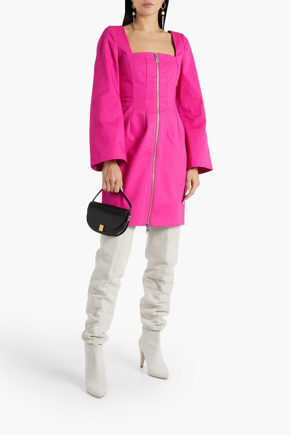 Sara Battaglia Cotton blend Twill Mini Dress In Bright Pink ModeSens