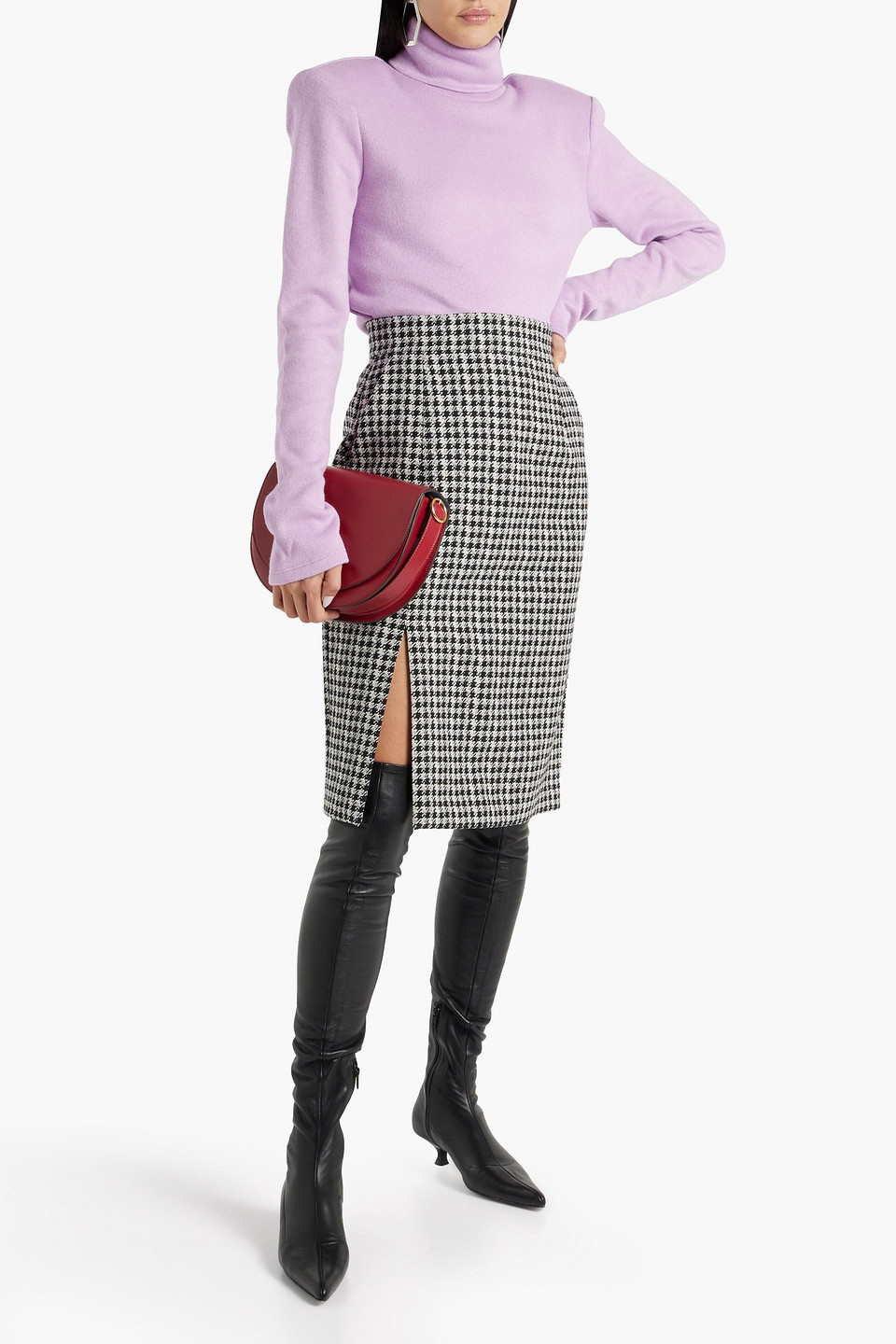 Shop Sara Battaglia Houndstooth Cotton-blend Jacquard Skirt In Black