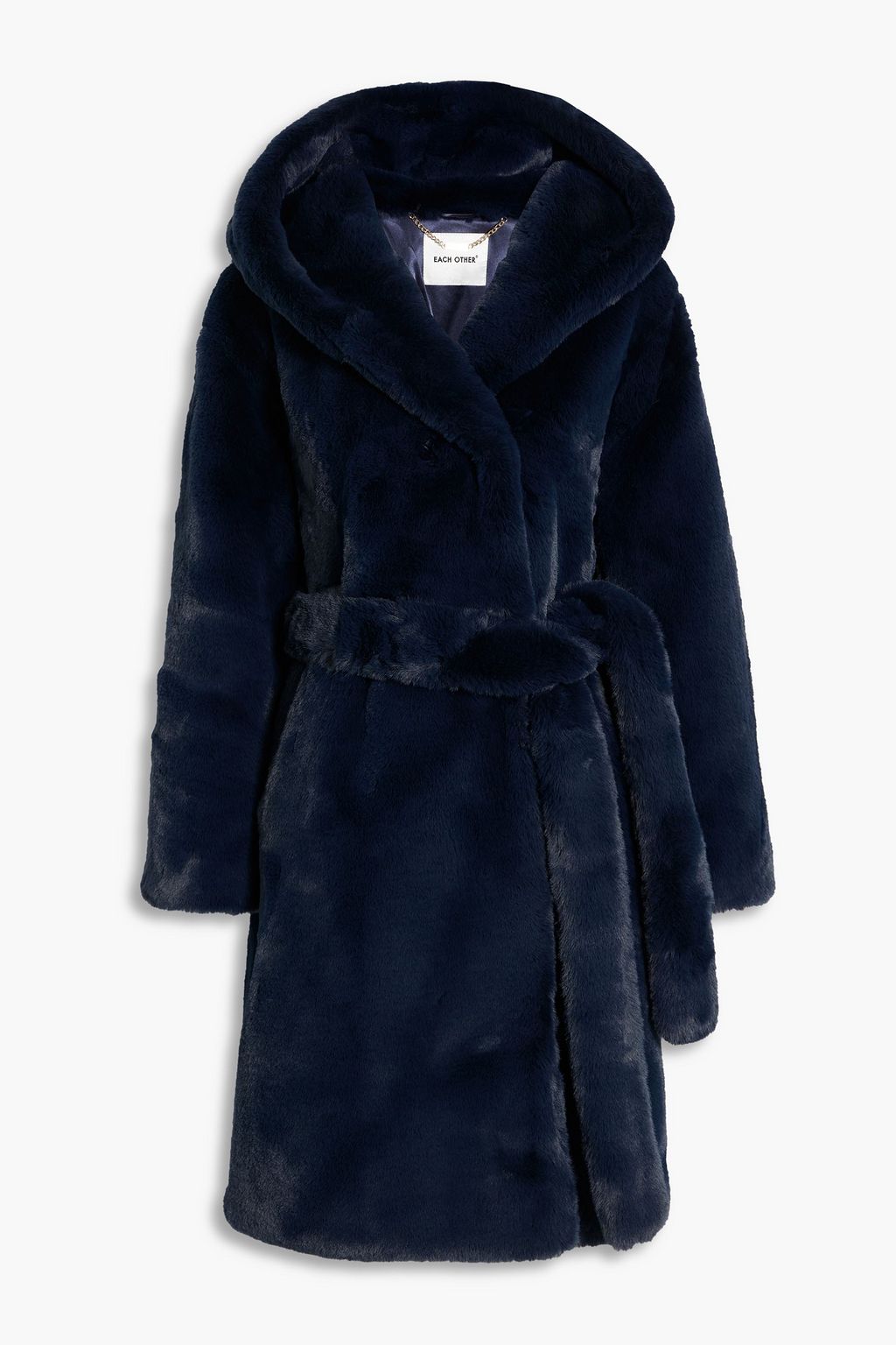 Faux fur hooded coat navy XS