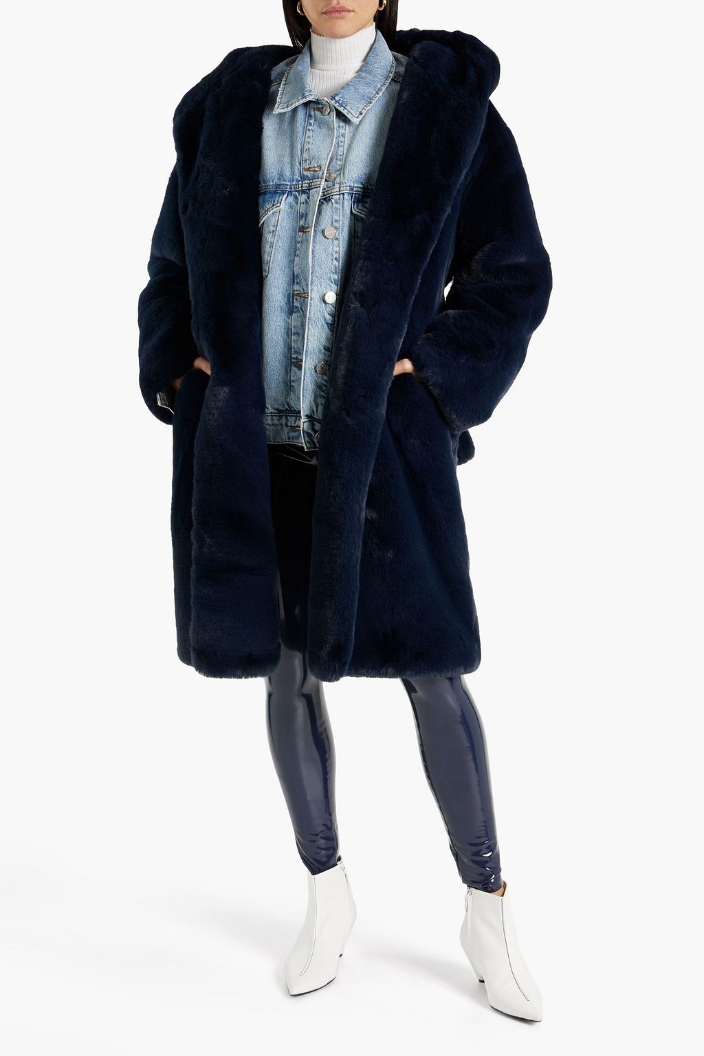 EACH X OTHER Belted faux fur hooded coat