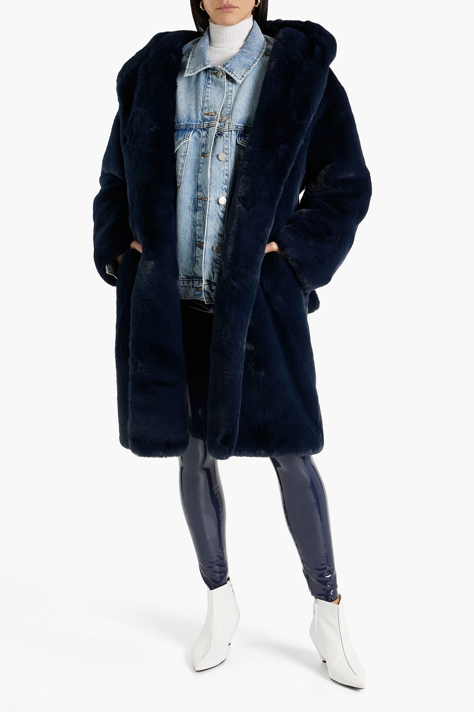 Each X Other Faux-fur Hooded Coat In Navy