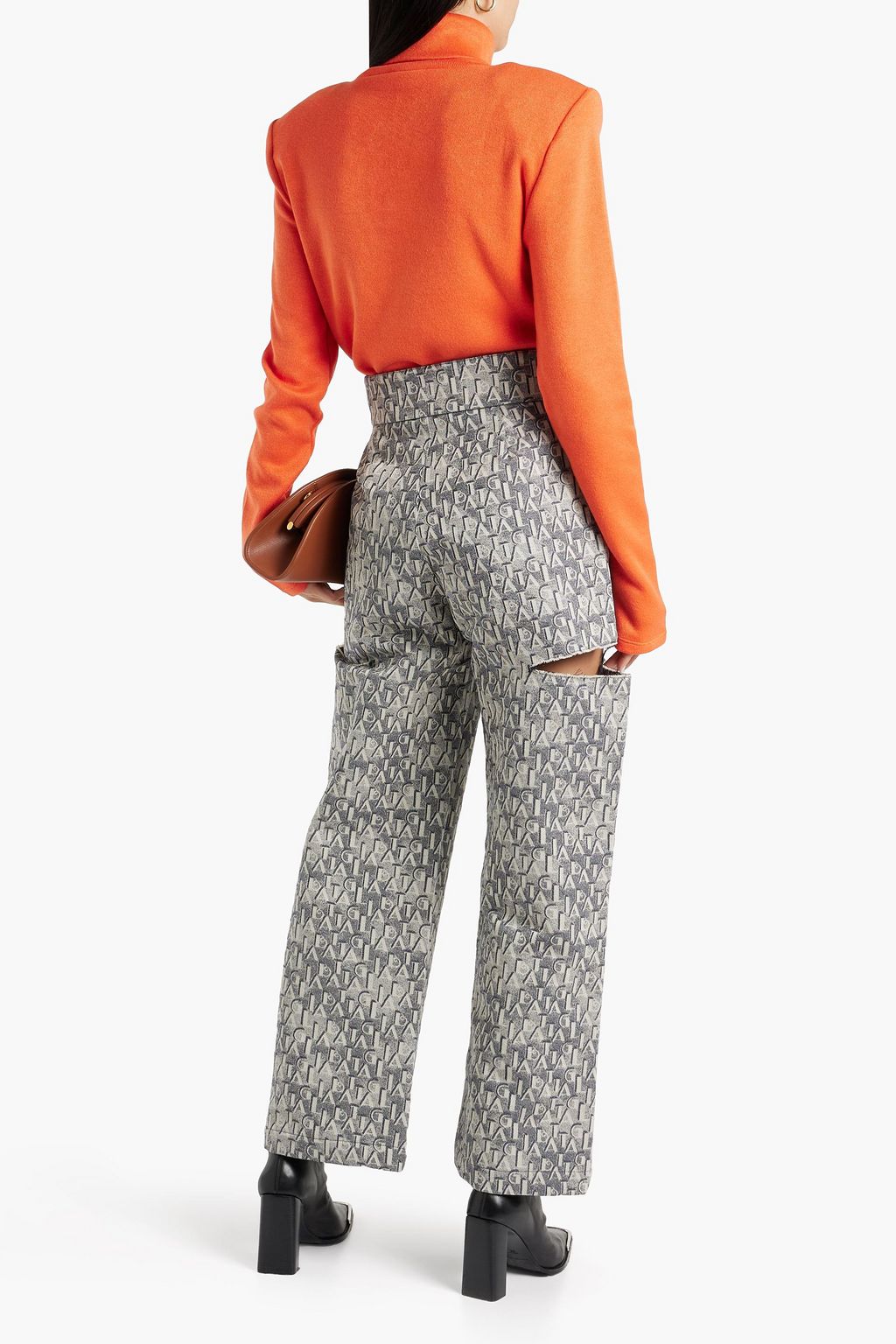 SARA BATTAGLIA Cutout cotton-jacquard straight-leg pants