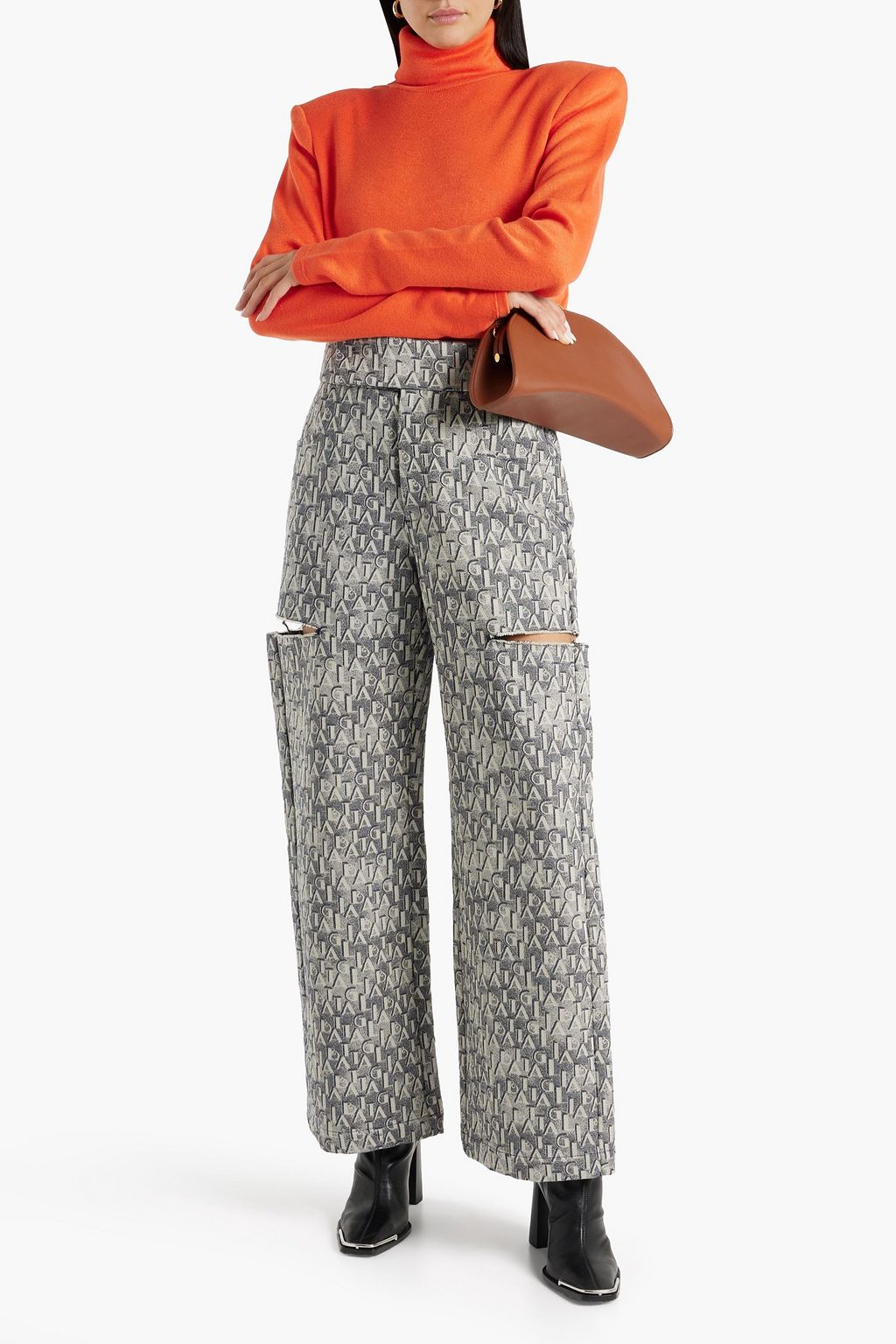 SARA BATTAGLIA Cutout cotton-jacquard straight-leg pants
