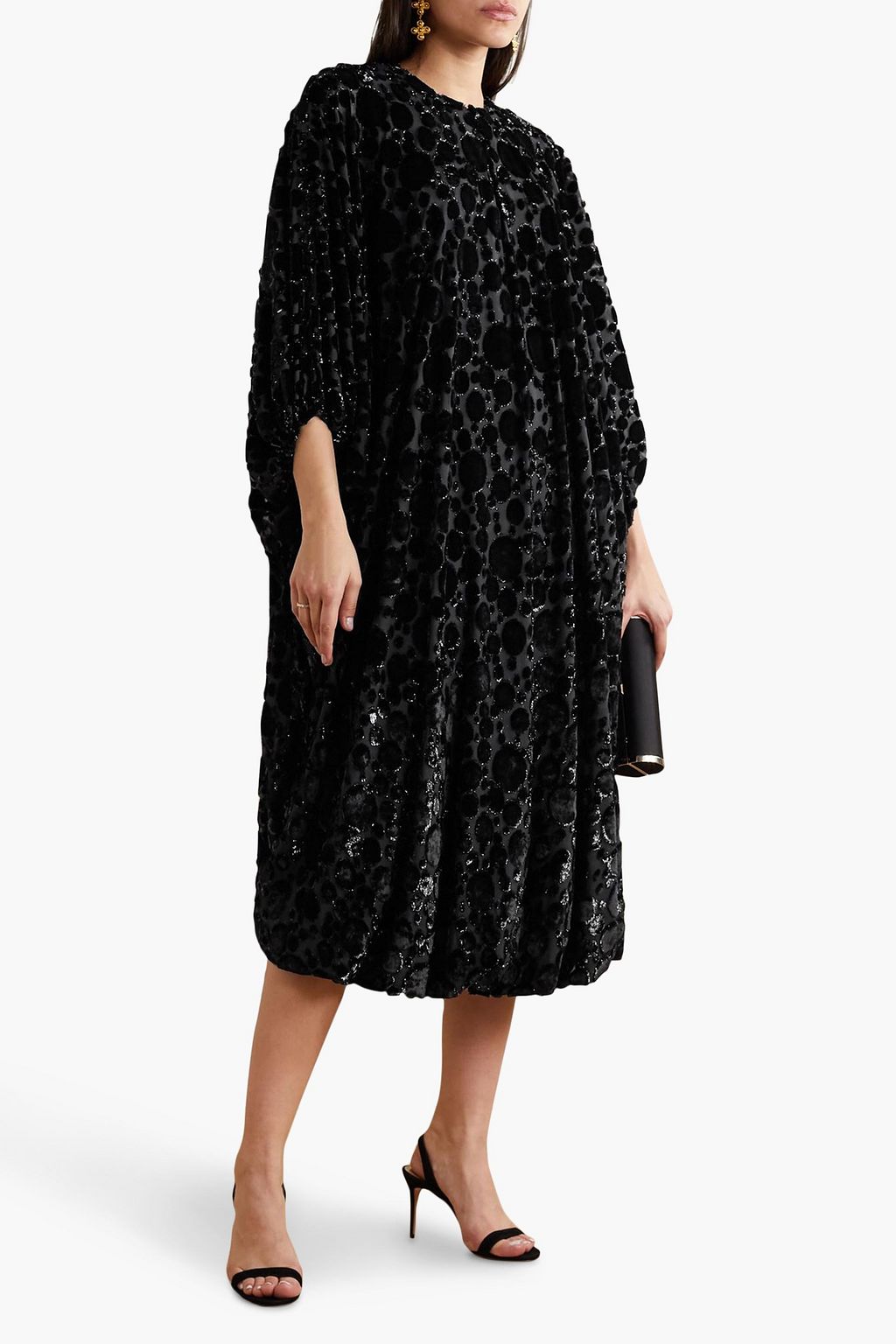 REEM ACRA Draped devoré-chiffon midi dress