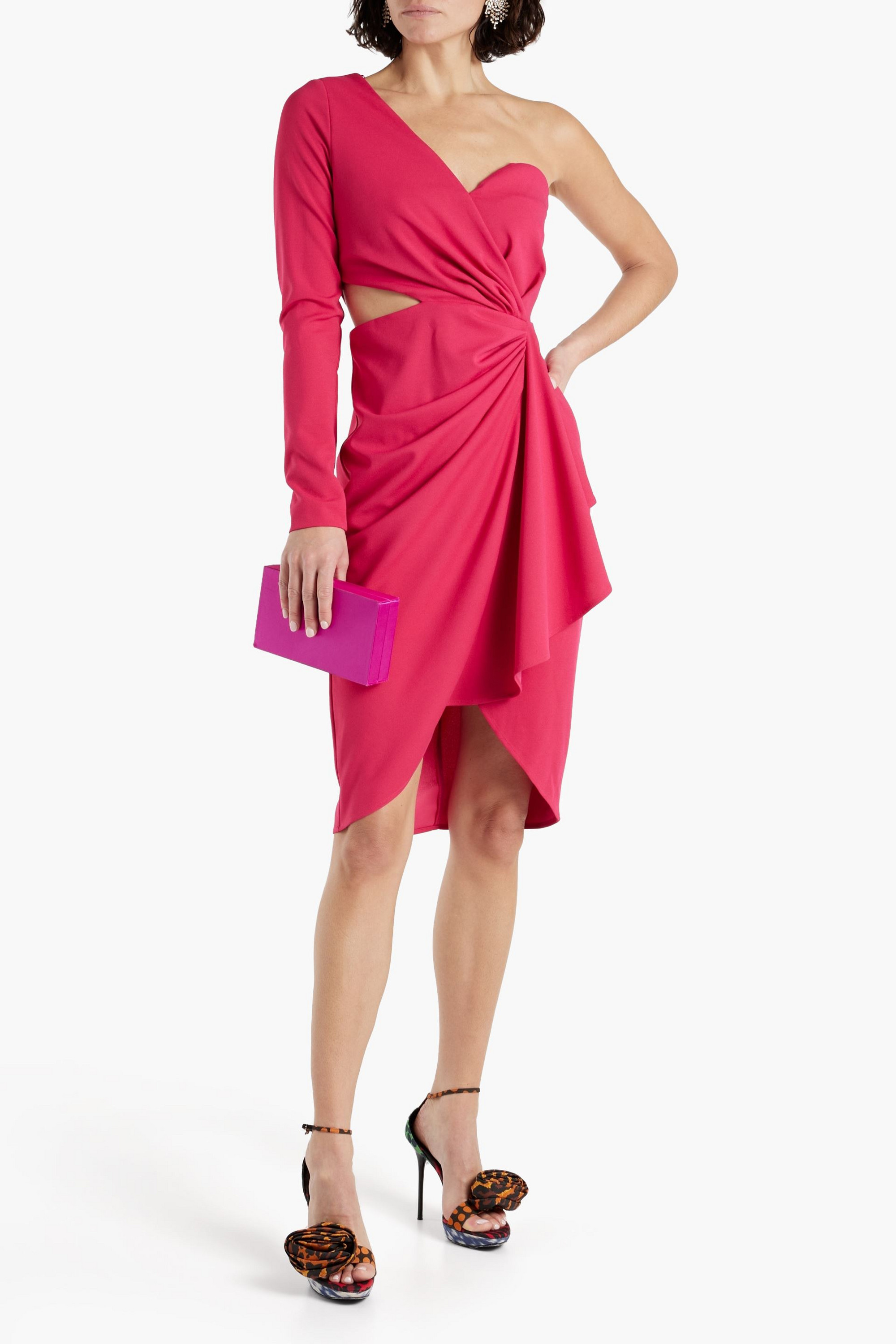 ONE33 SOCIAL One-shoulder cutout draped crepe dress