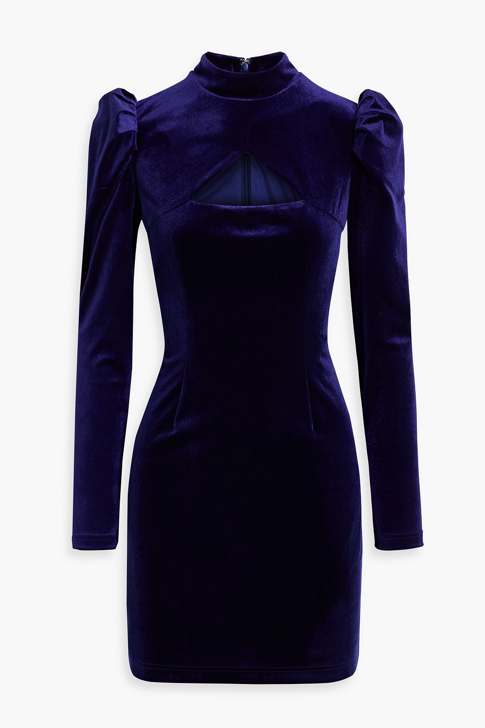 Cutout gathered velvet mini turtleneck dress