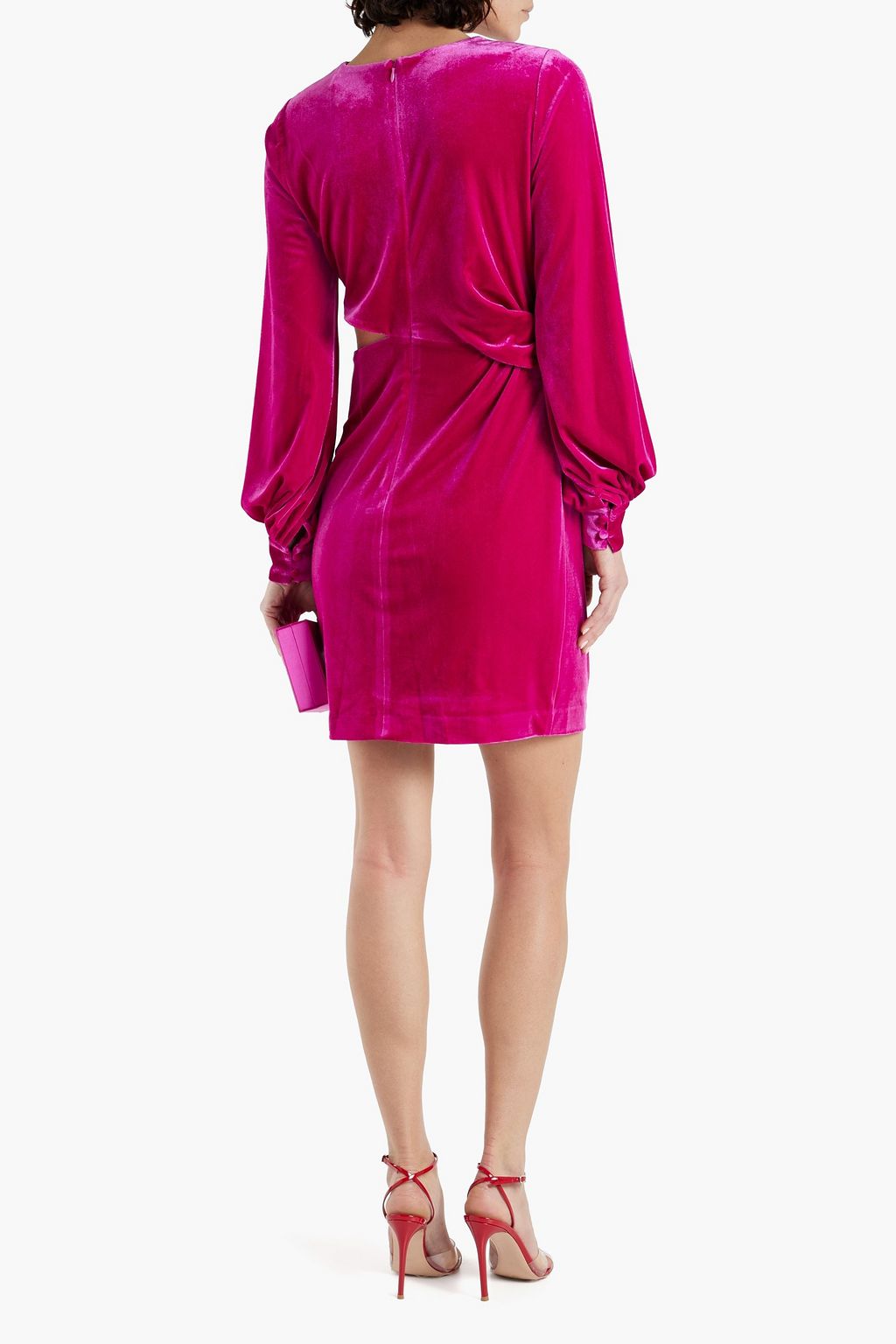 ONE33 SOCIAL Cutout draped velvet mini dress
