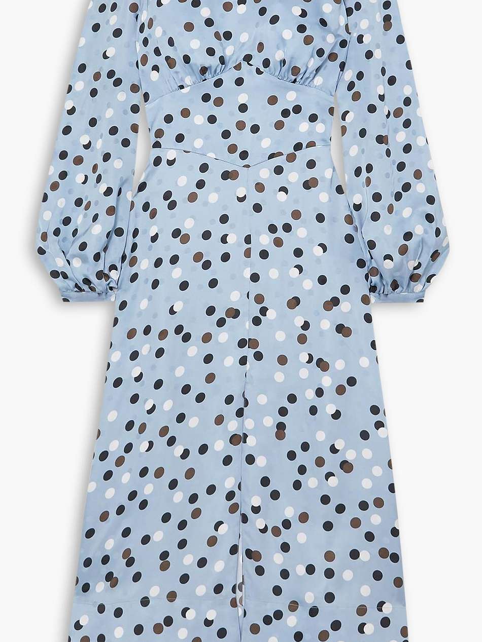 elisa cutout polka-dot satin-jacquard midi dress
