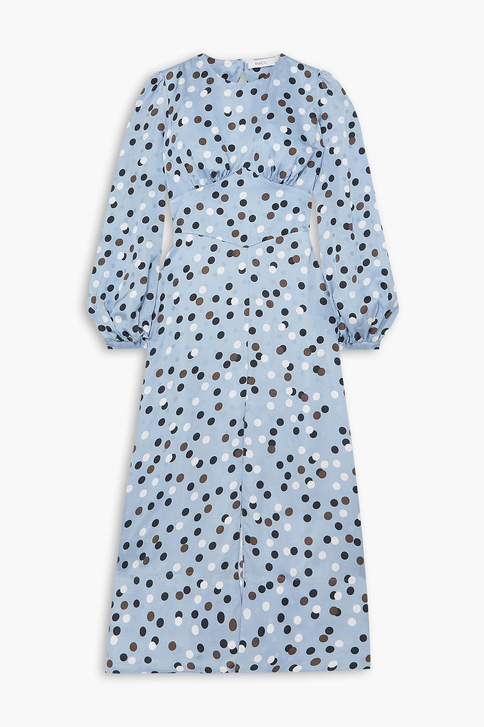 Racil Elisa Cutout Polka-dot Satin-jacquard Midi Dress In Light Blue