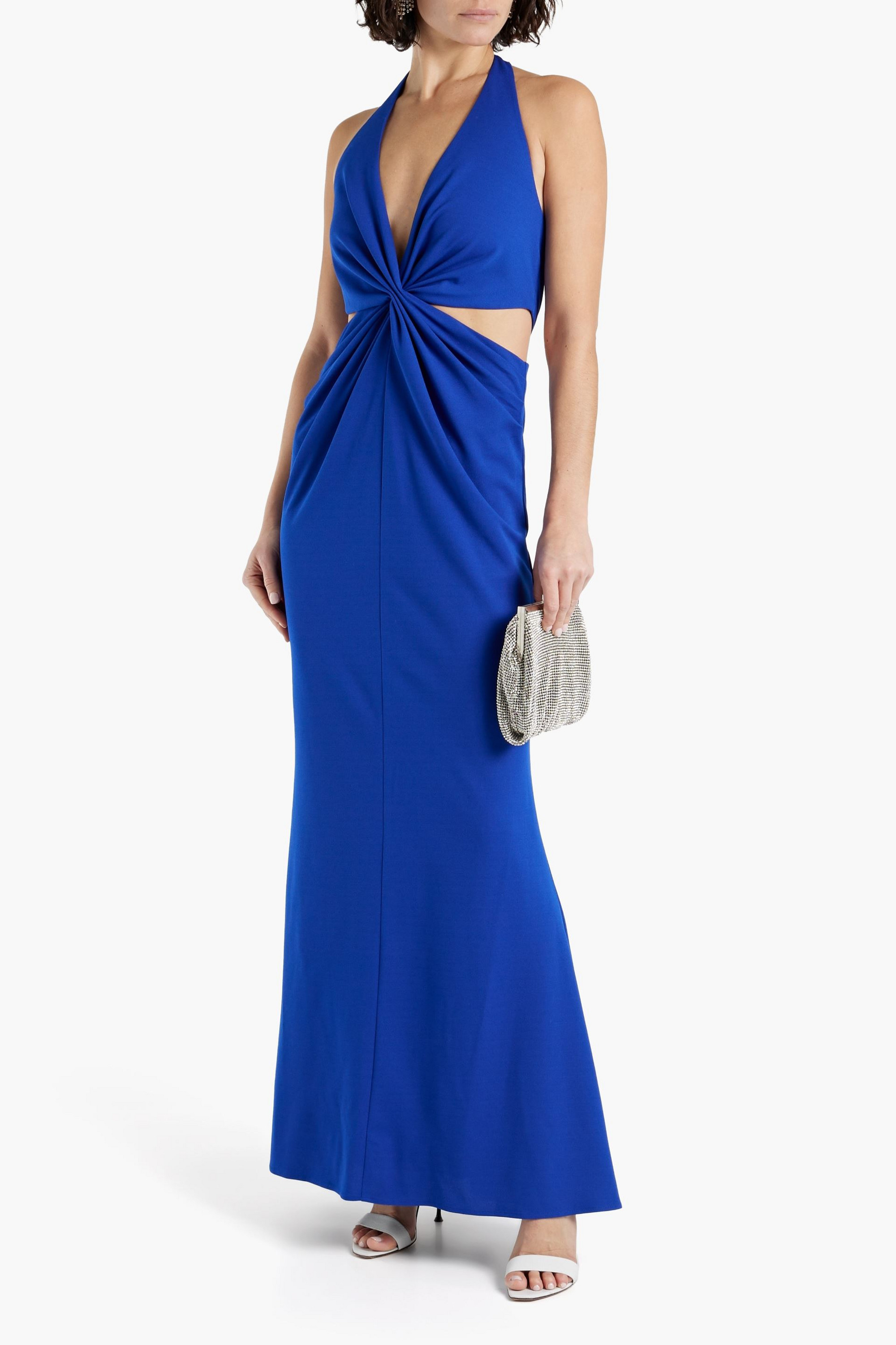 ONE33 SOCIAL Cutout twisted crepe halterneck gown