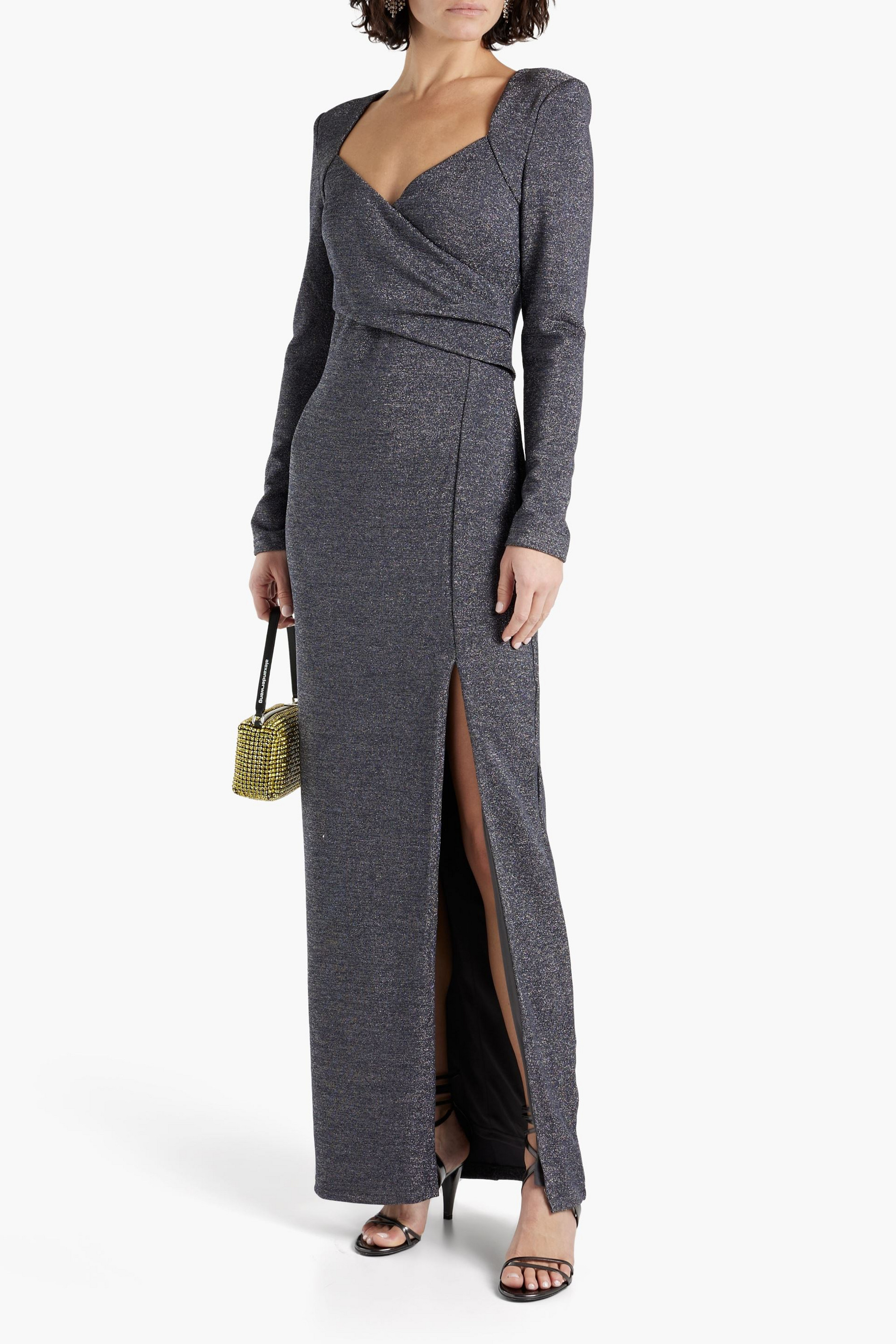 ONE33 SOCIAL Wrap-effect metallic jersey gown