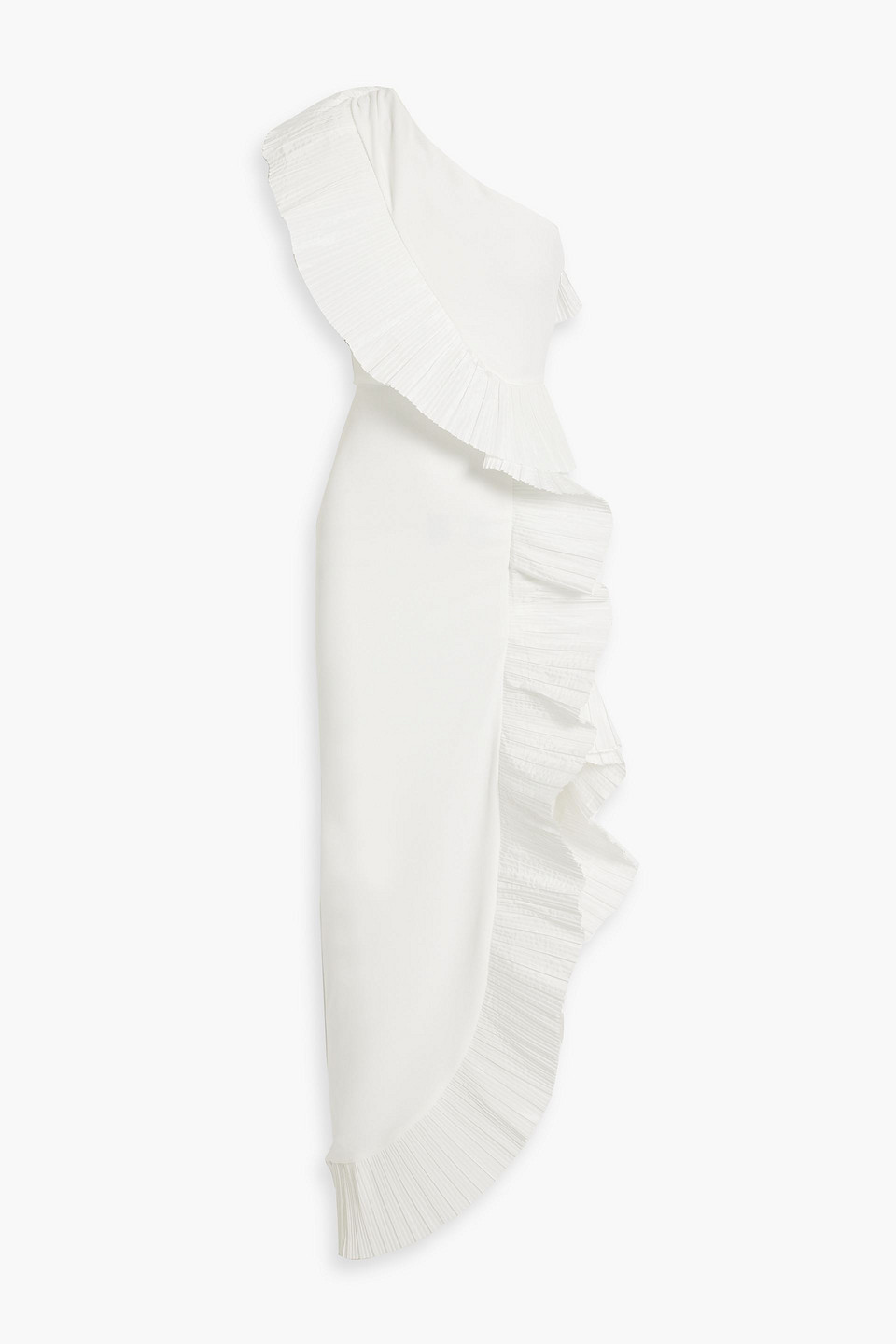 One33 Social One-shoulder Ruffled Crepe And Taffeta Gown In Ivory