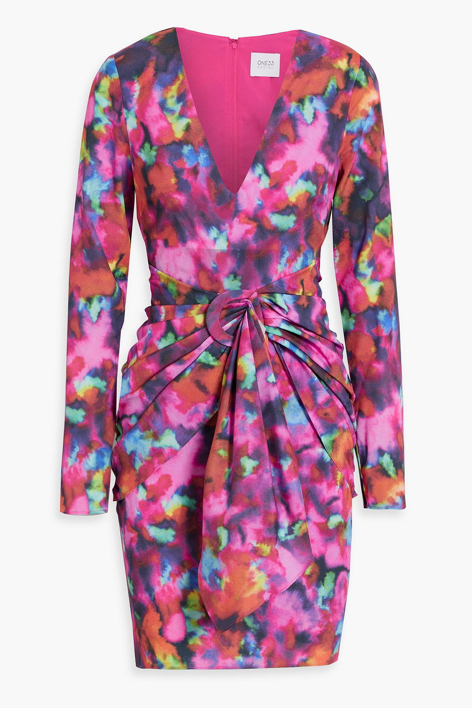 Cutout printed crepe mini dress