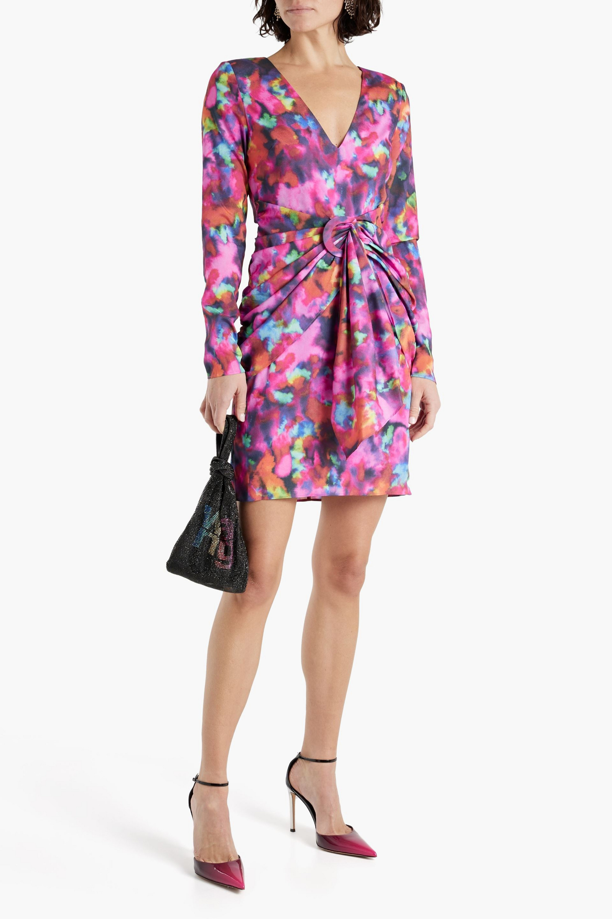ONE33 SOCIAL Cutout printed crepe mini dress