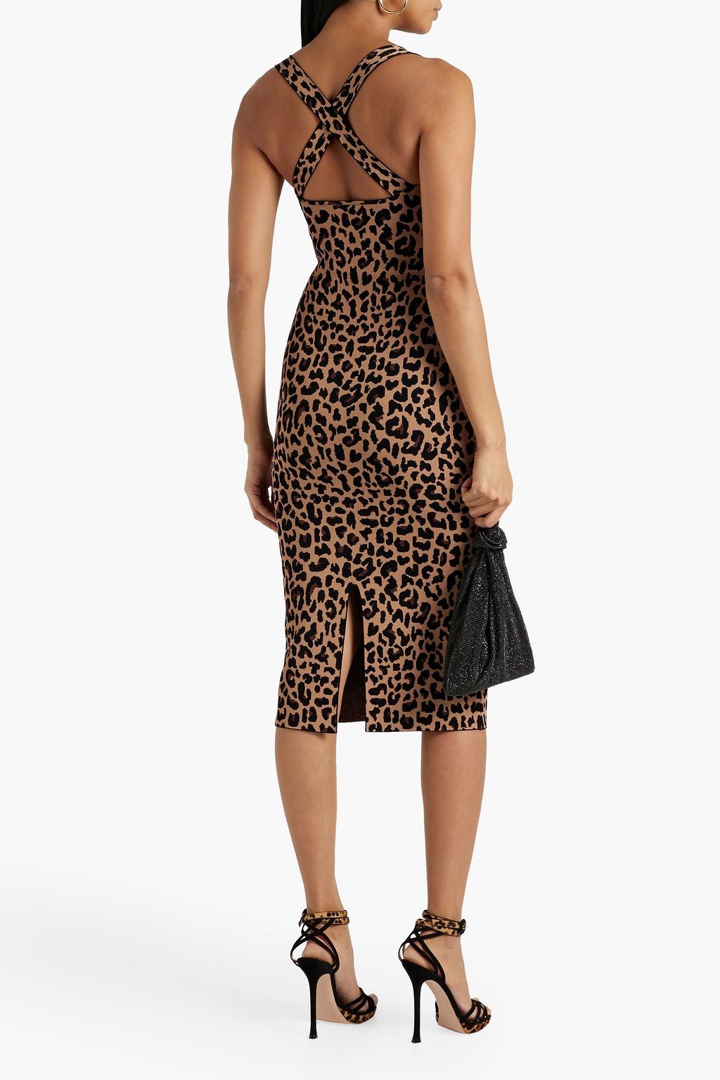 GALVAN  LONDON Leopard-print stretch-knit midi dress