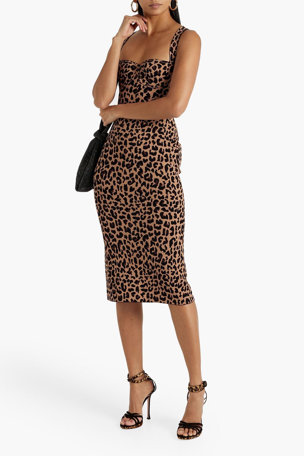 GALVAN  LONDON Leopard-print stretch-knit midi dress