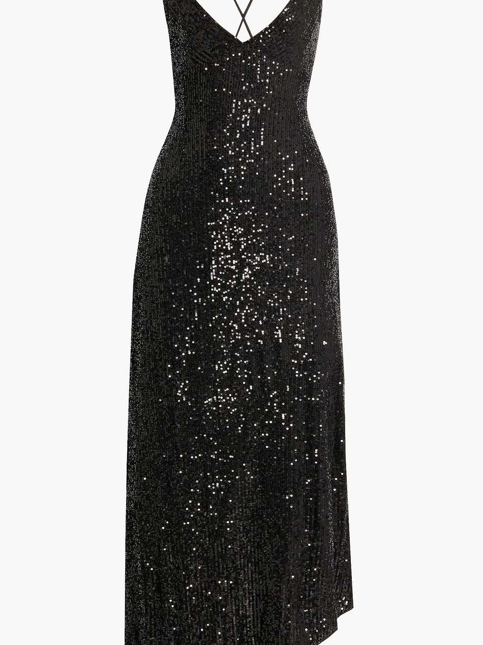 violet asymmetric sequined tulle dress