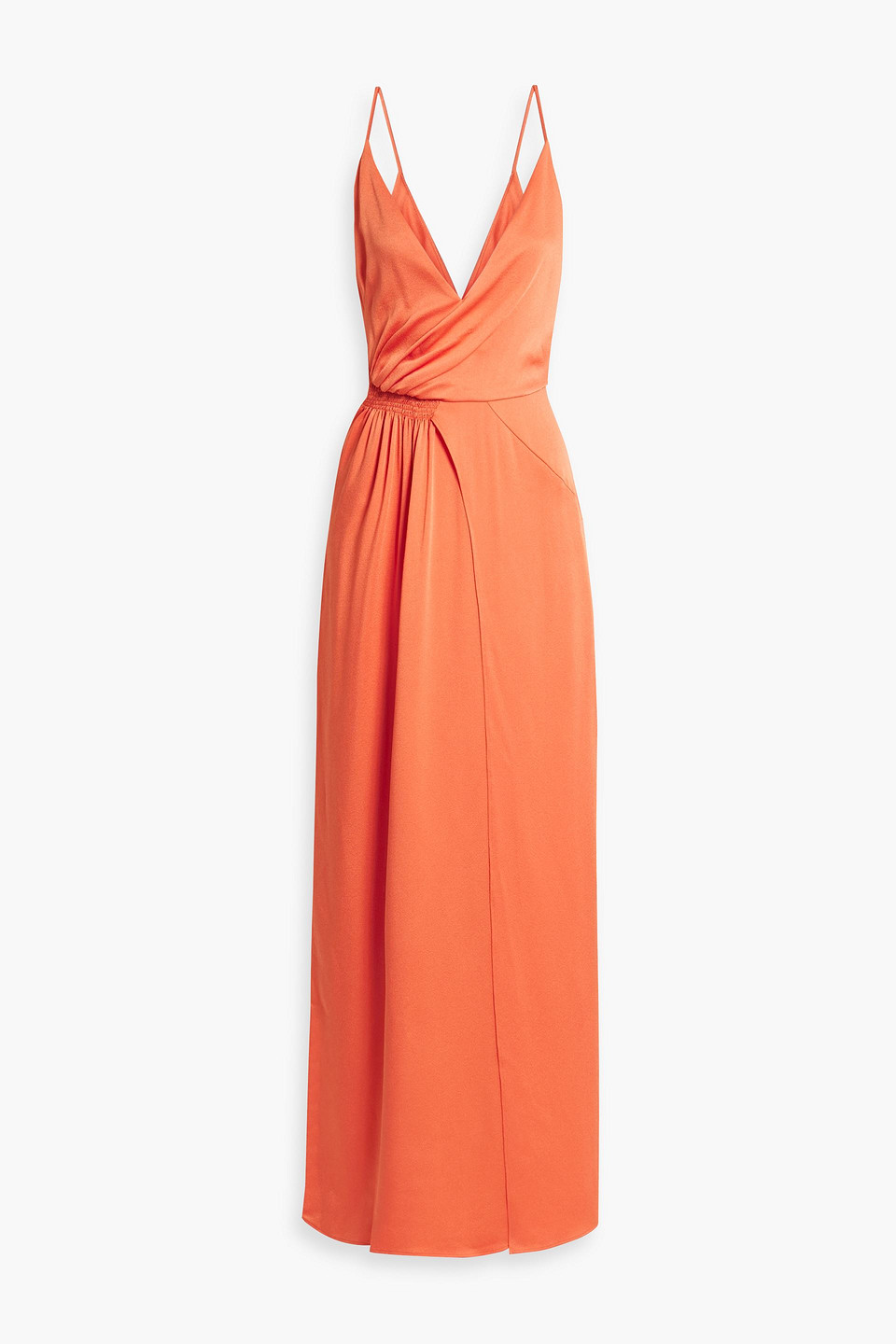 Galvan Rose Shirred Satin-crepe Maxi Dress In Coral