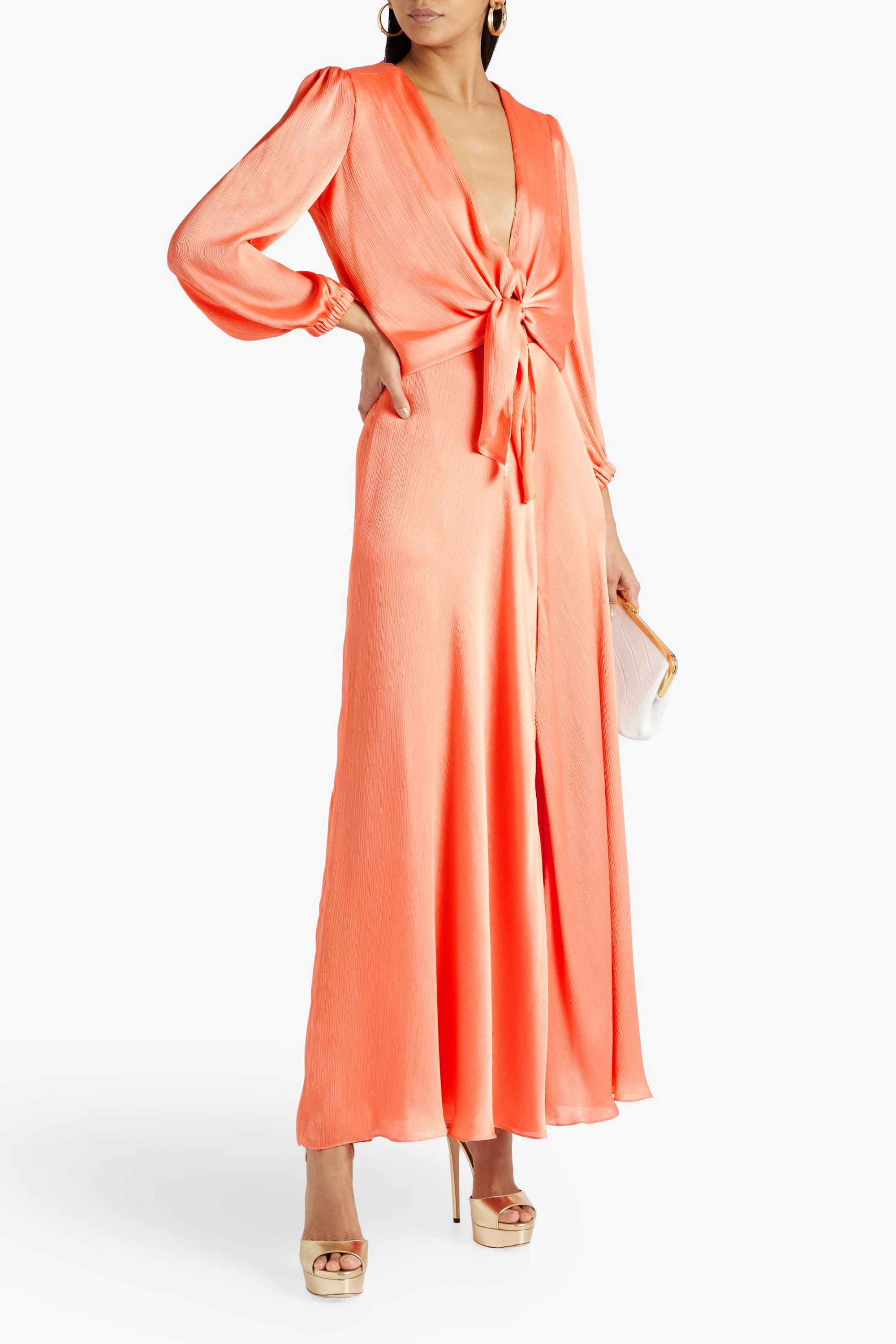 GALVAN LONDON Tie-front plissé-satin blouse