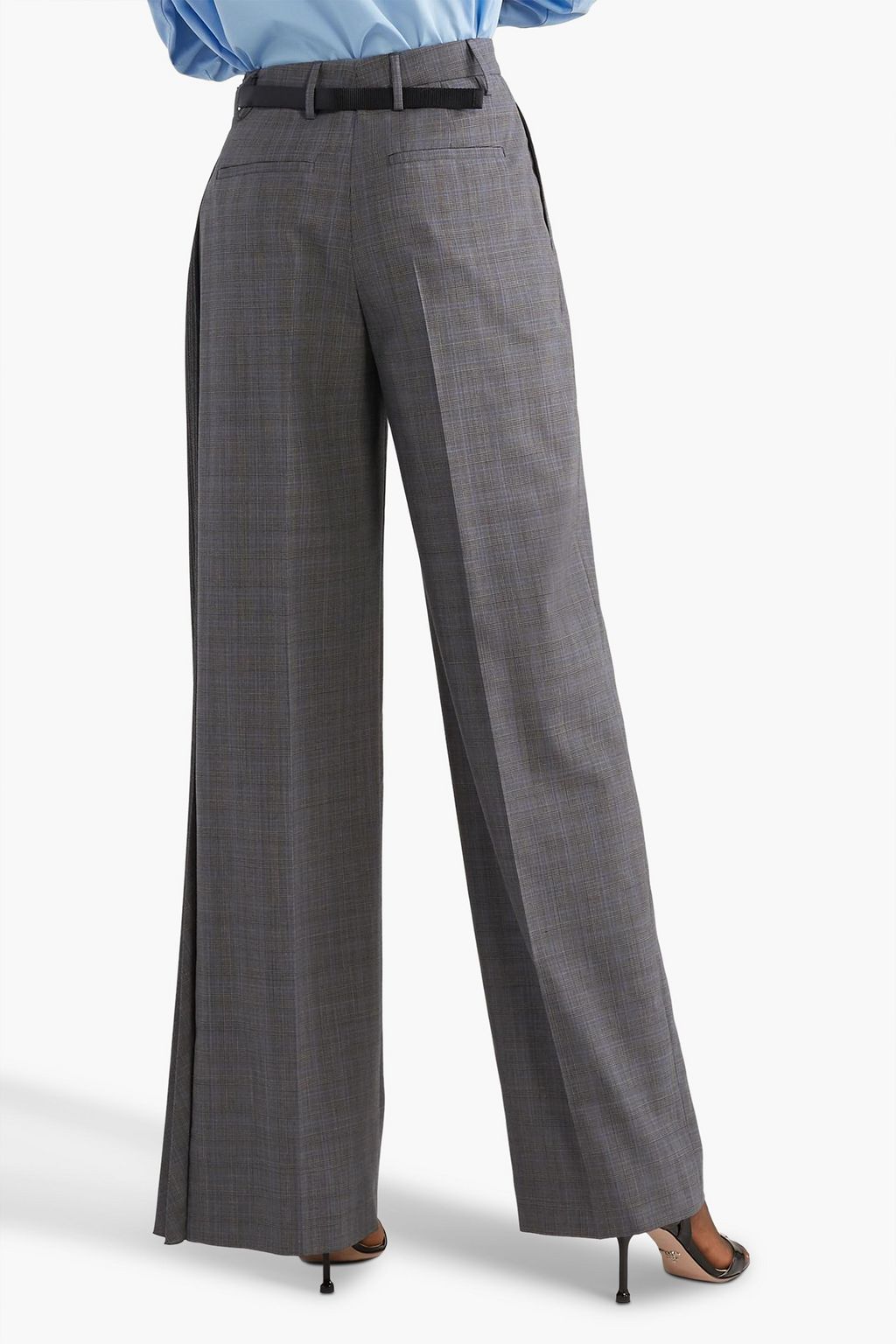 PRADA Pleated Prince of Wales checked wool-blend wide-leg pants