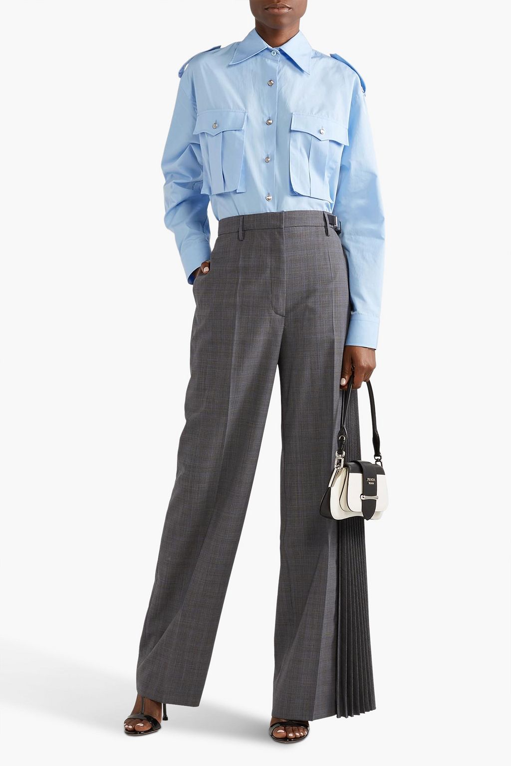 PRADA Pleated Prince of Wales checked wool-blend wide-leg pants