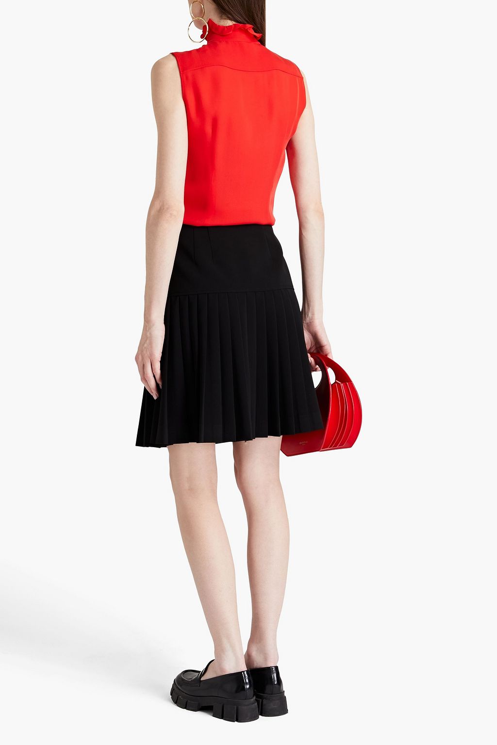 MOSCHINO Button-embellished pleated crepe mini skirt