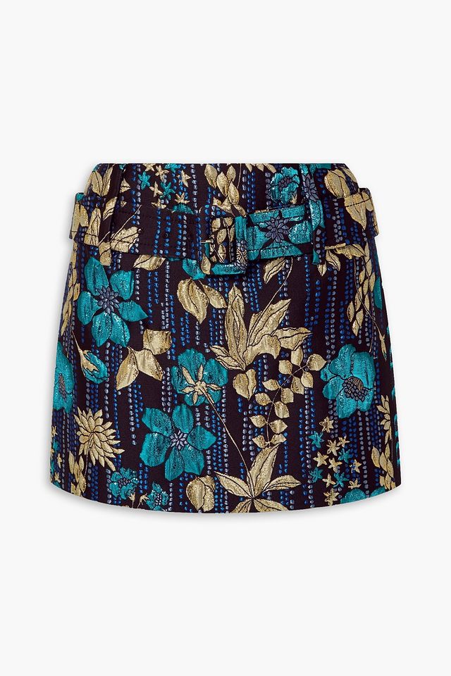 Belted tech-jersey mini skirt