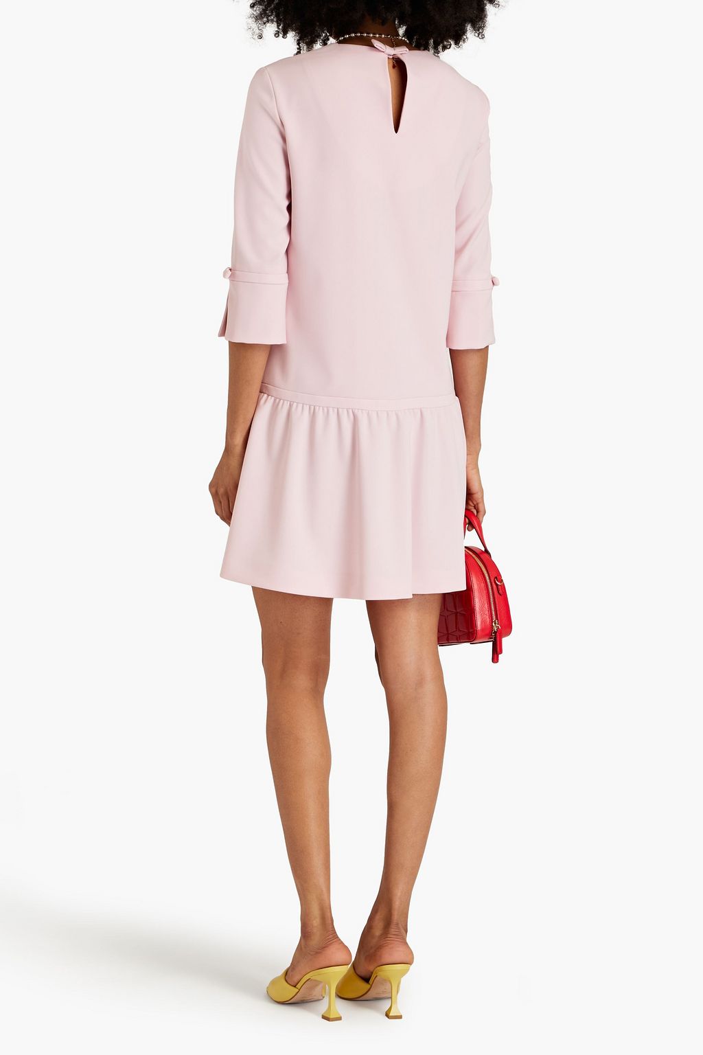 BOUTIQUE MOSCHINO Bow-embellished gathered crepe mini dress