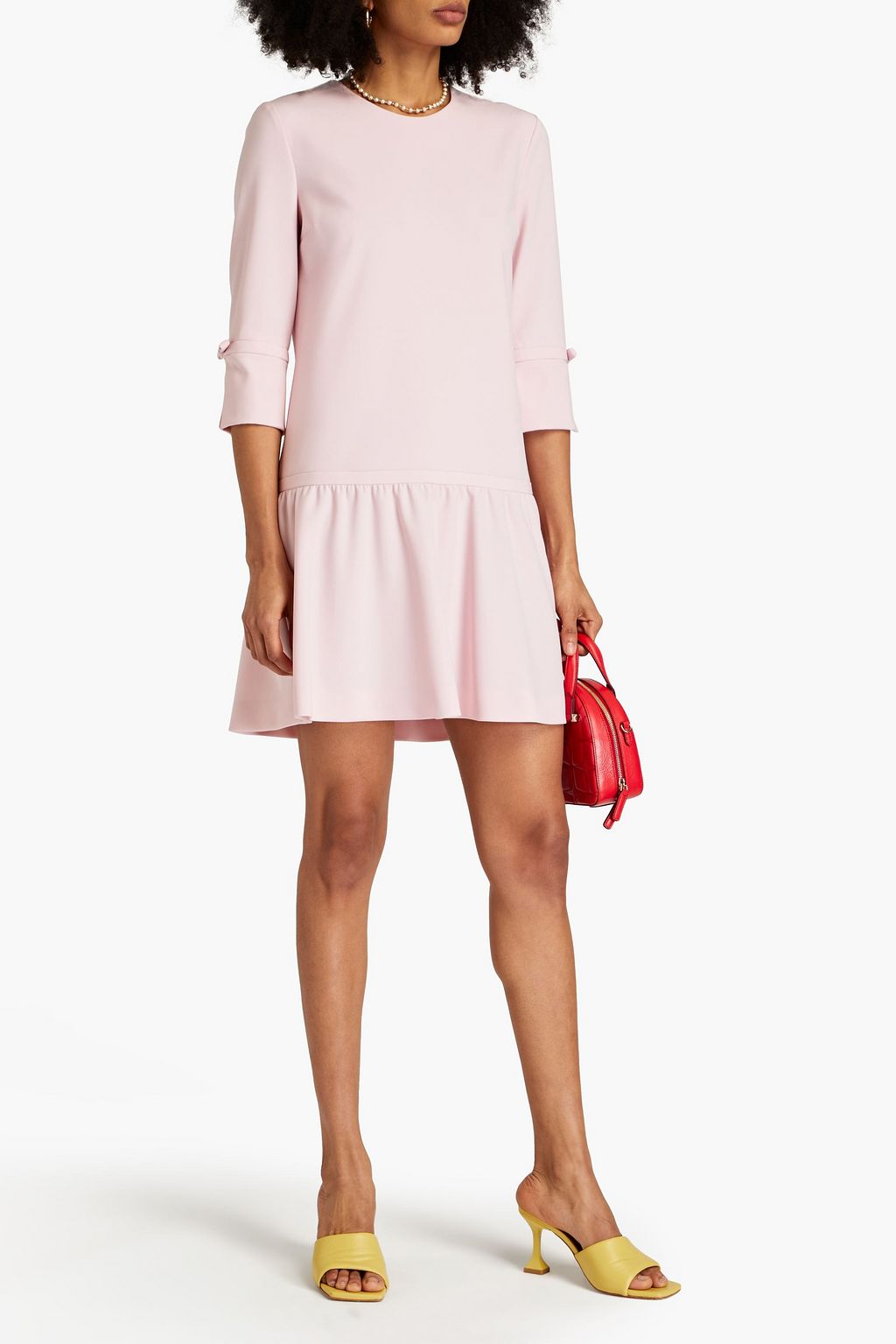 BOUTIQUE MOSCHINO Bow-embellished gathered crepe mini dress