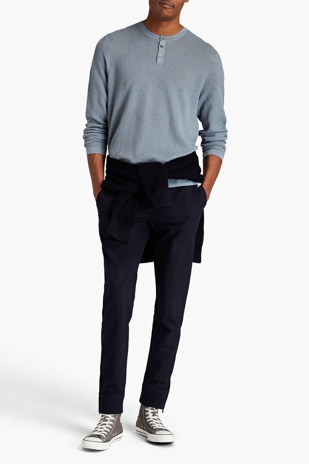 JAMES PERSE Waffle-knit cotton, cashmere and wool-blend Henley T-shirt