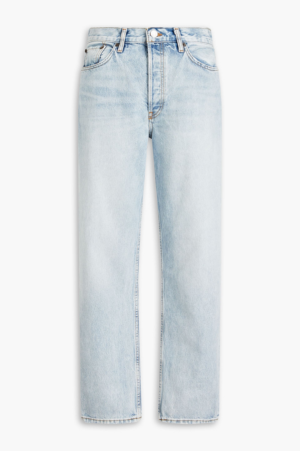 Re/done 90s Frayed High-rise Straight-leg Jeans In Light Denim