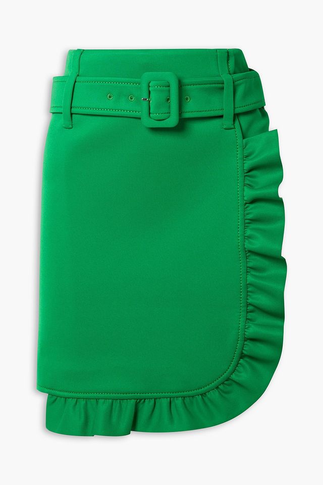 Belted ruffled tech-jersey mini skirt